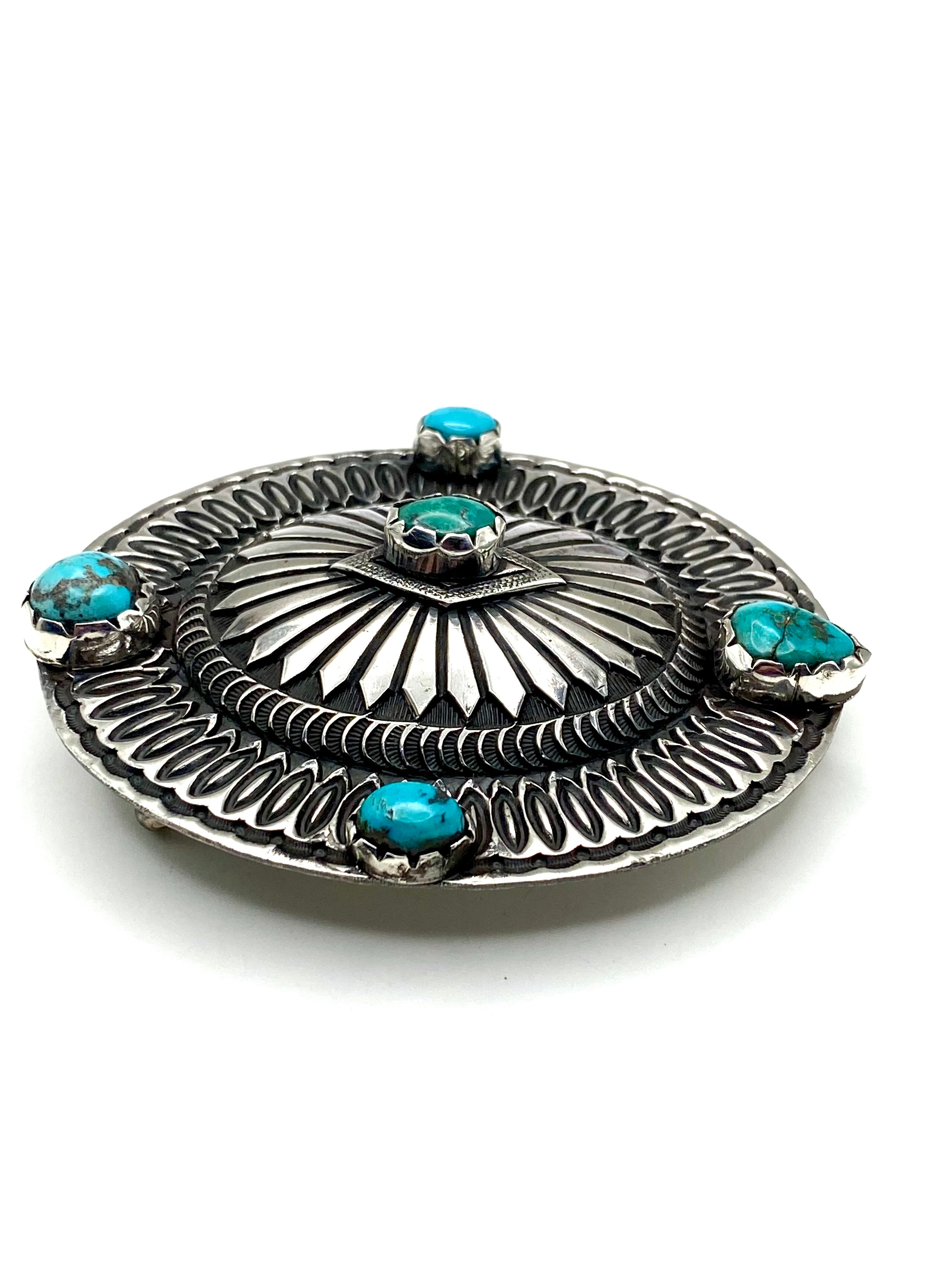 Heavy Gage Sterling Silver Oval Belt Buckle Turquoise Rick Martinez Navajo
