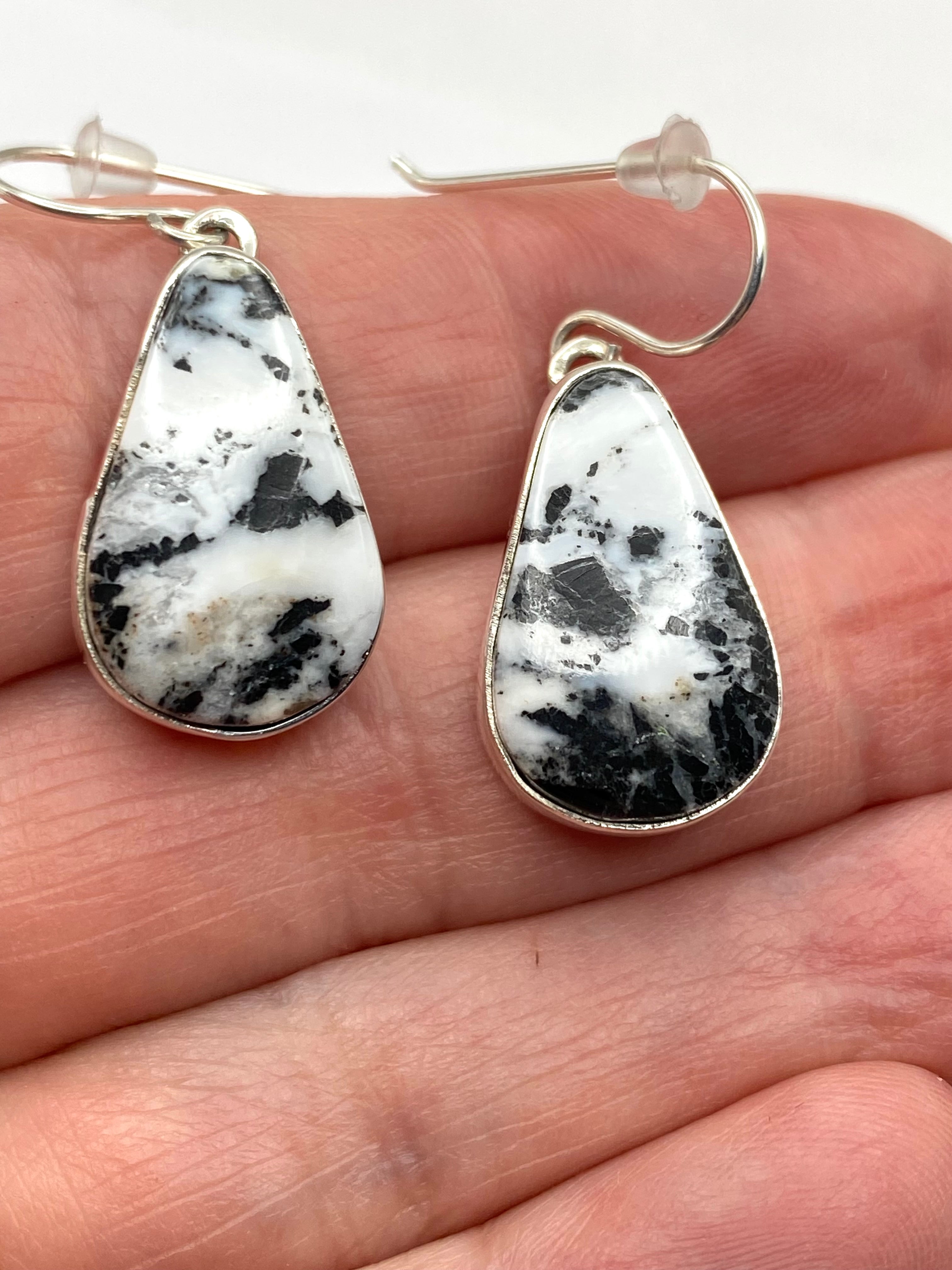 Teardrop White Buffalo Hook Earrings Sterling Dangles Native American Signed