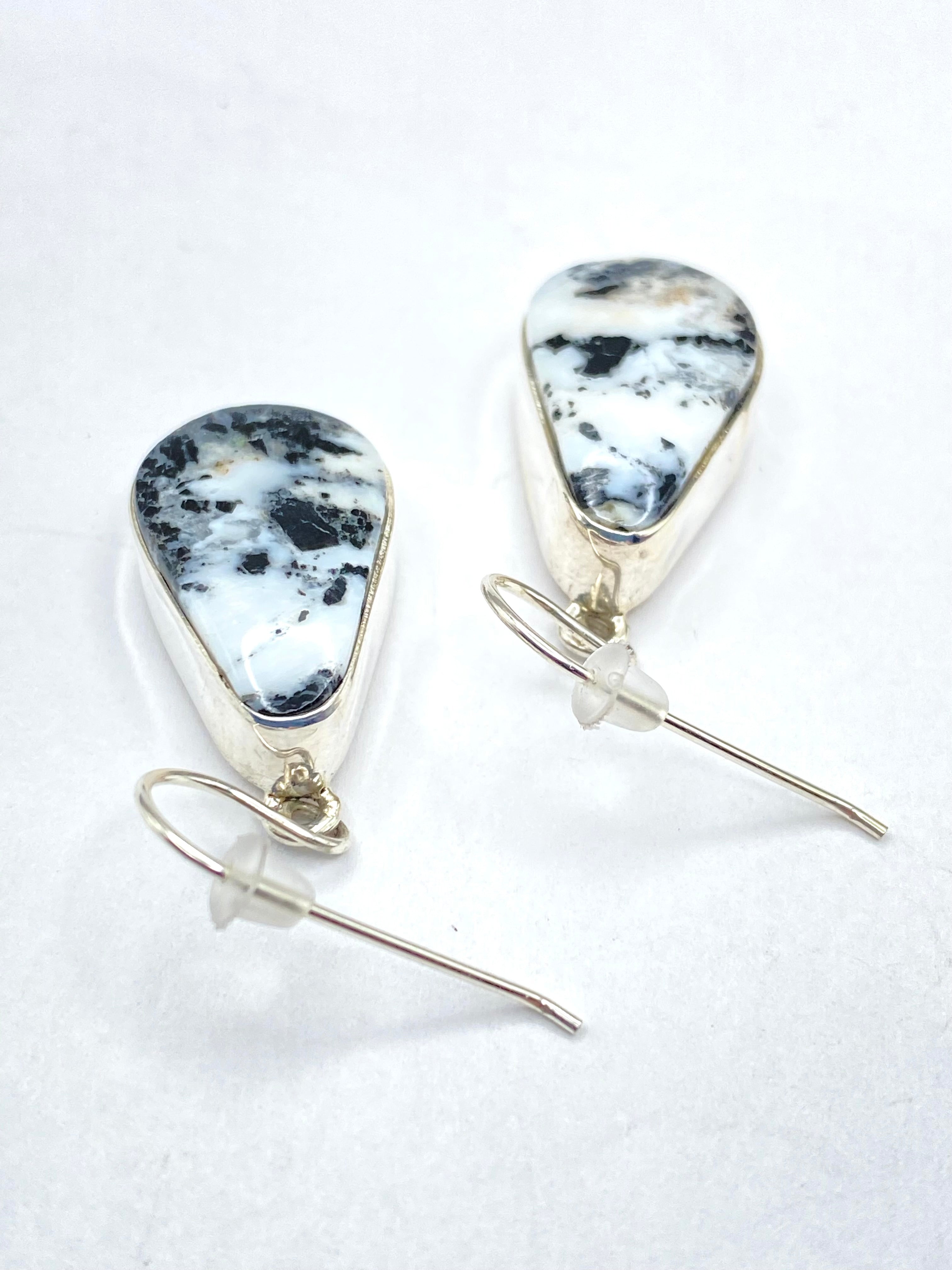 Teardrop White Buffalo Hook Earrings Sterling Dangles Native American Signed