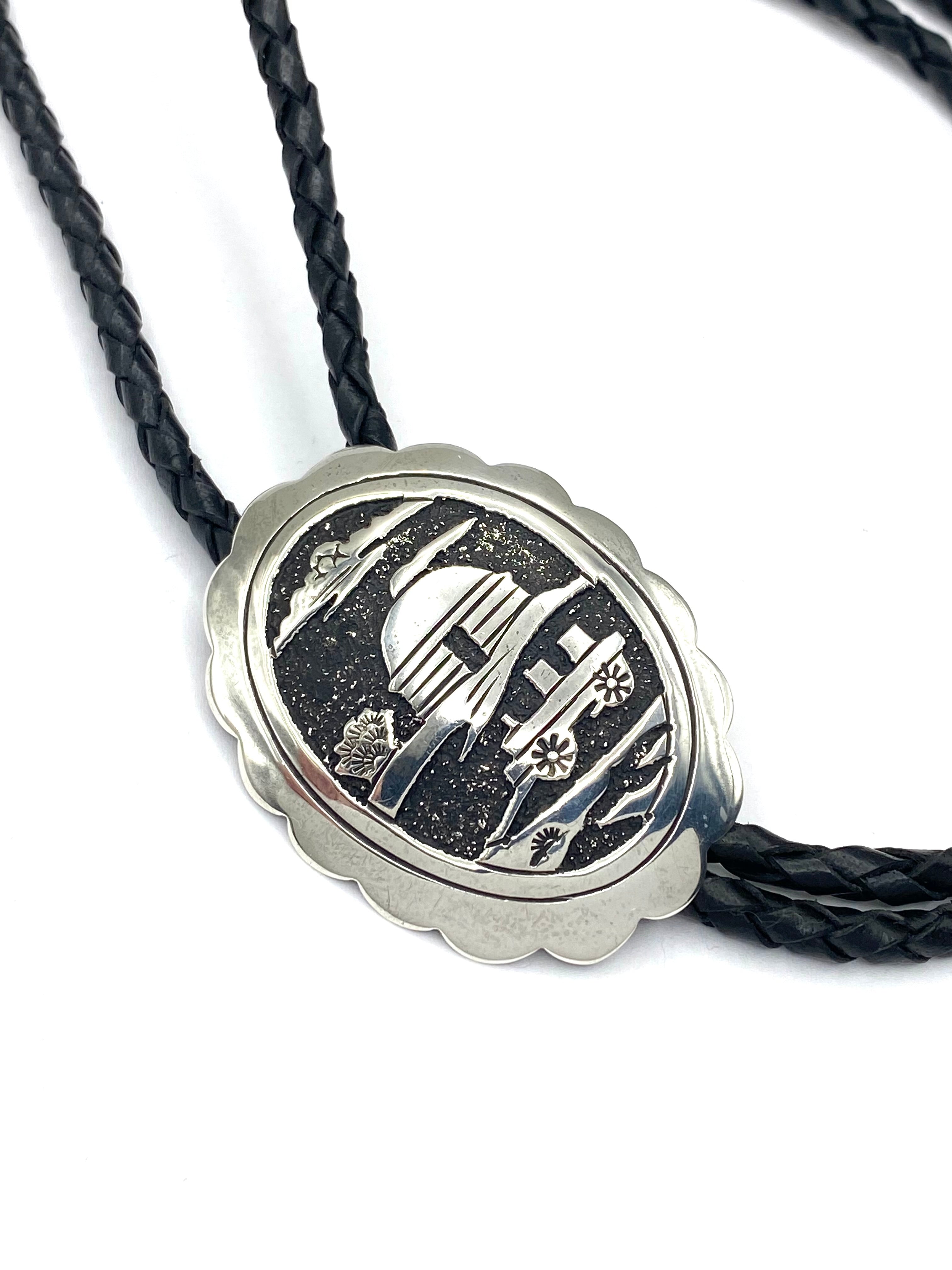 Vintage Sterling Concho Storyteller Bolo Tie Heavy Gauge Tommy Singer Navajo