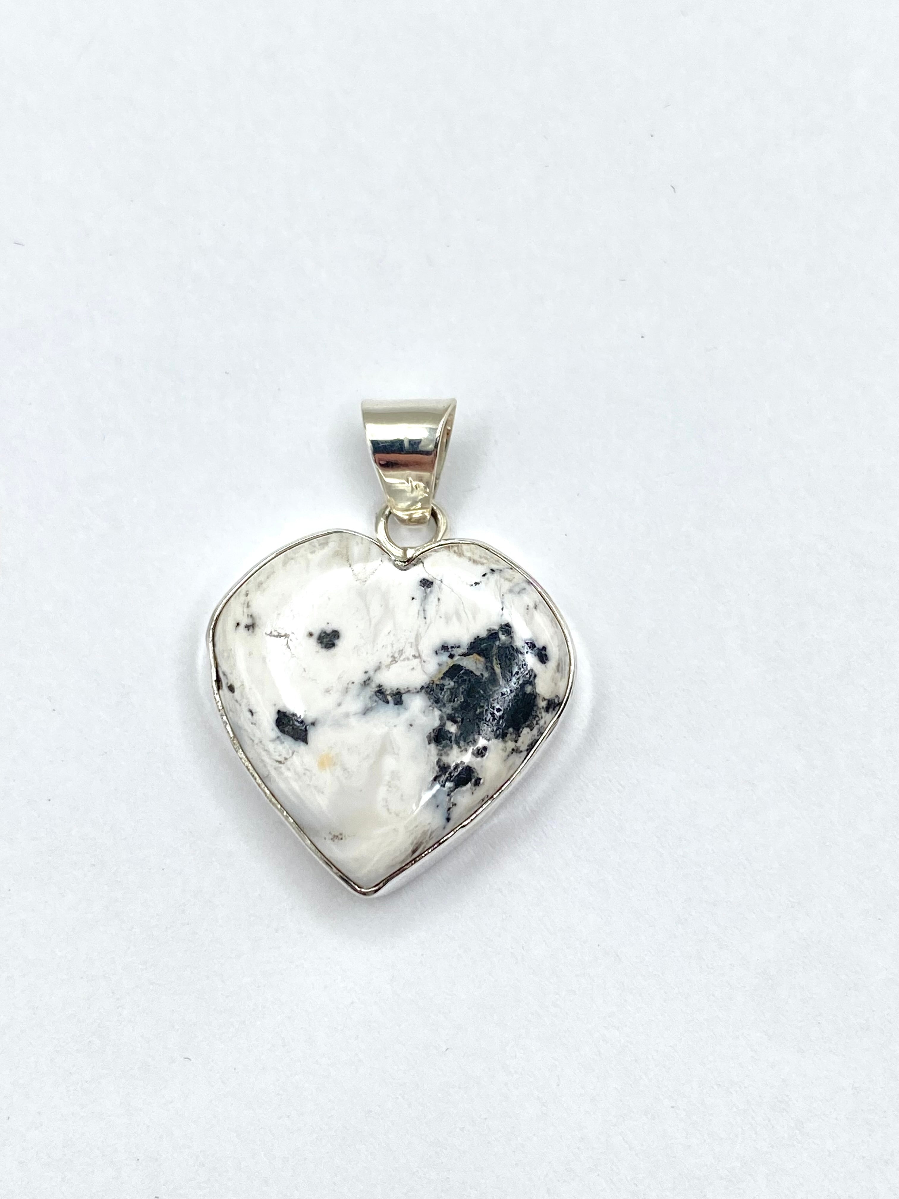 Petite Sterling White Buffalo Pendant Heart Shaped Native American Signed