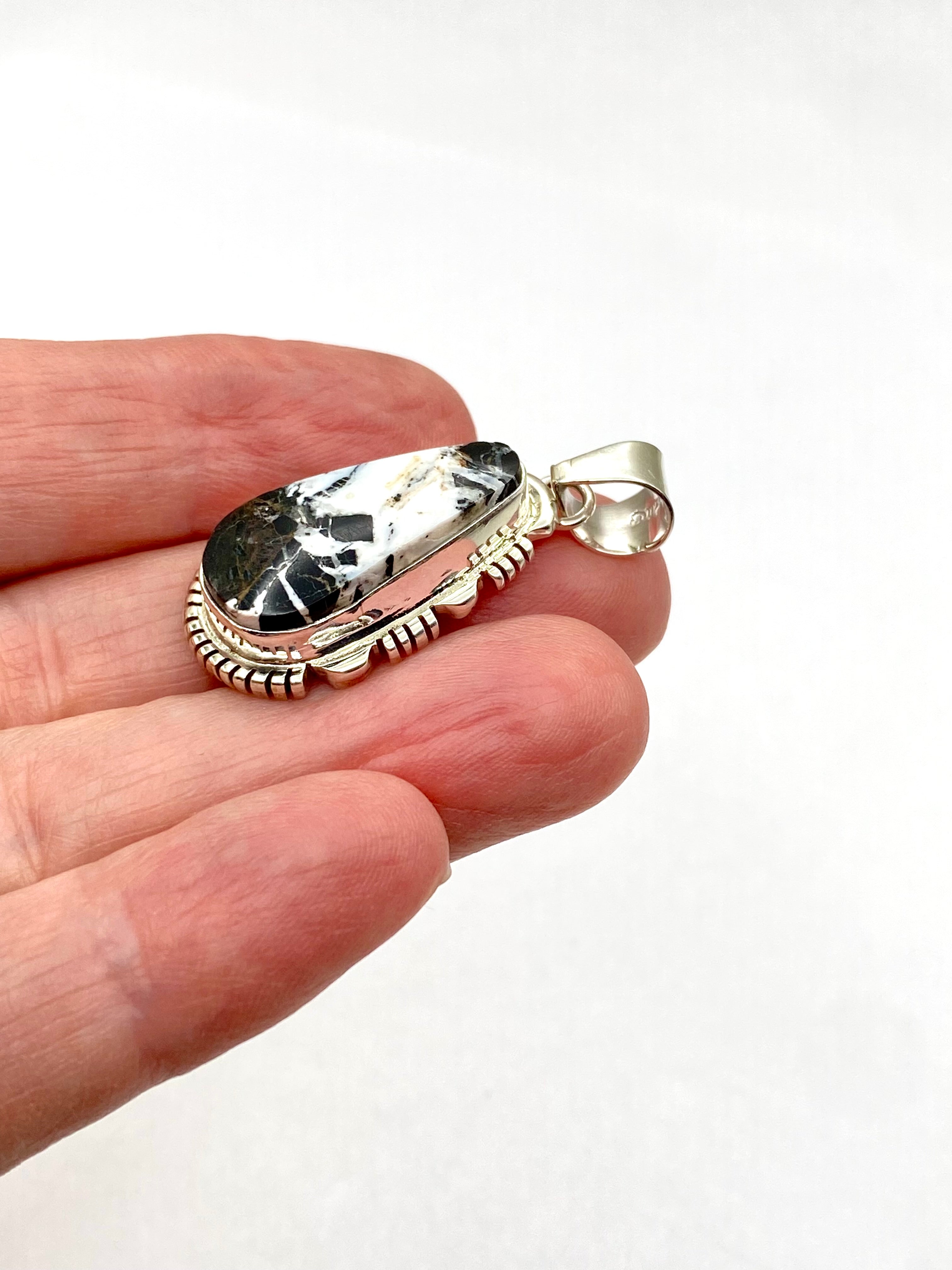 White Buffalo Sterling Pendant Teardrop Navajo L. Yazzie Native American