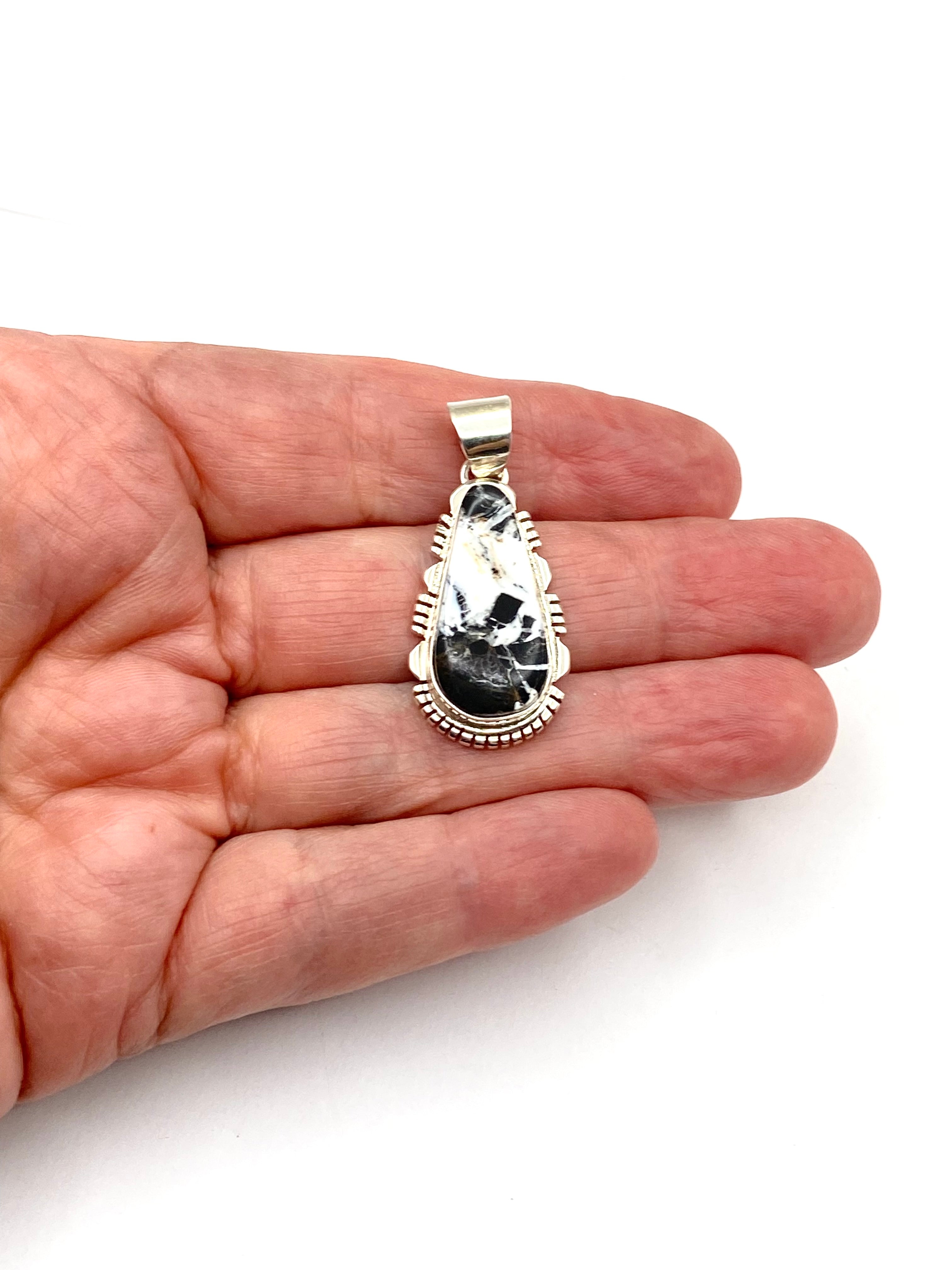 White Buffalo Sterling Pendant Teardrop Navajo L. Yazzie Native American