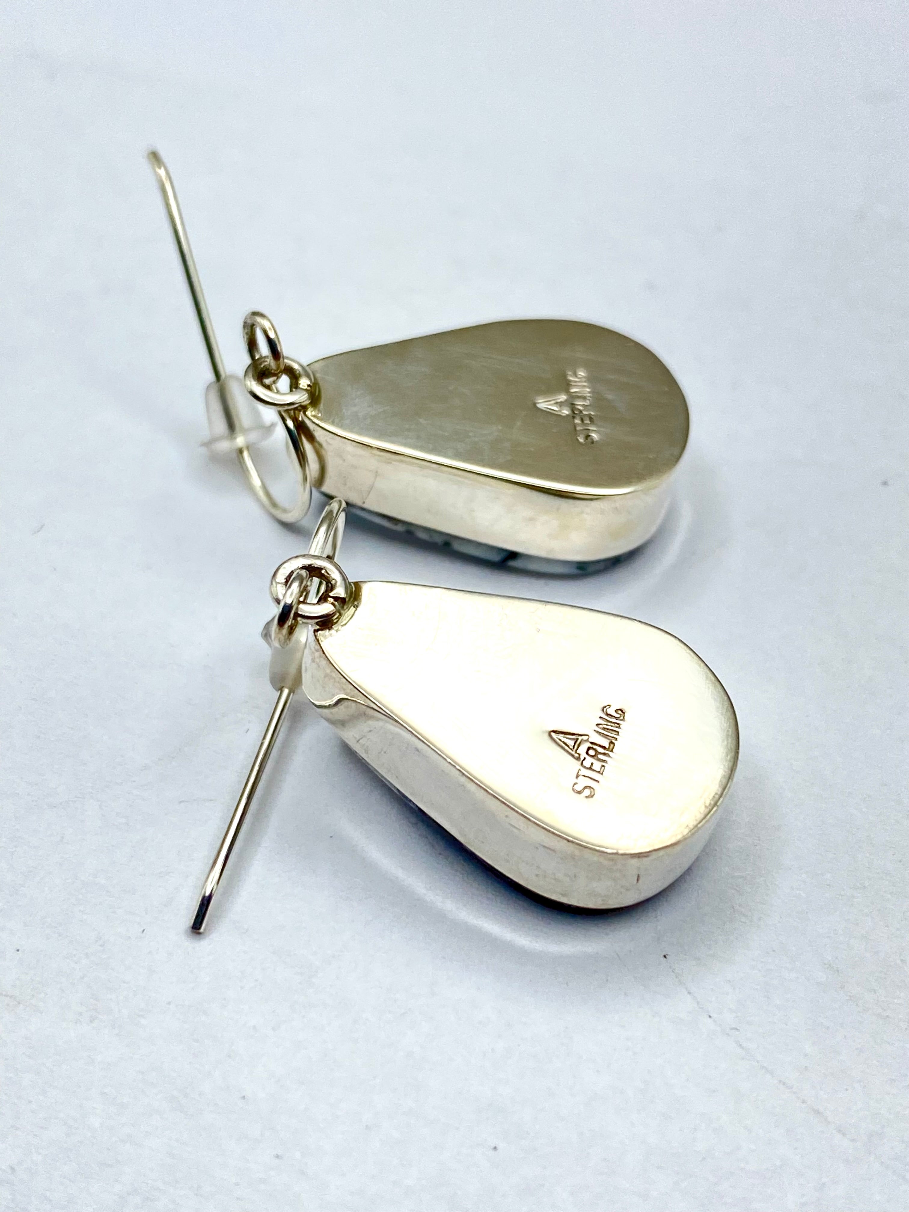 Teardrop White Buffalo Hook Earrings Sterling Dangles Native American Signed