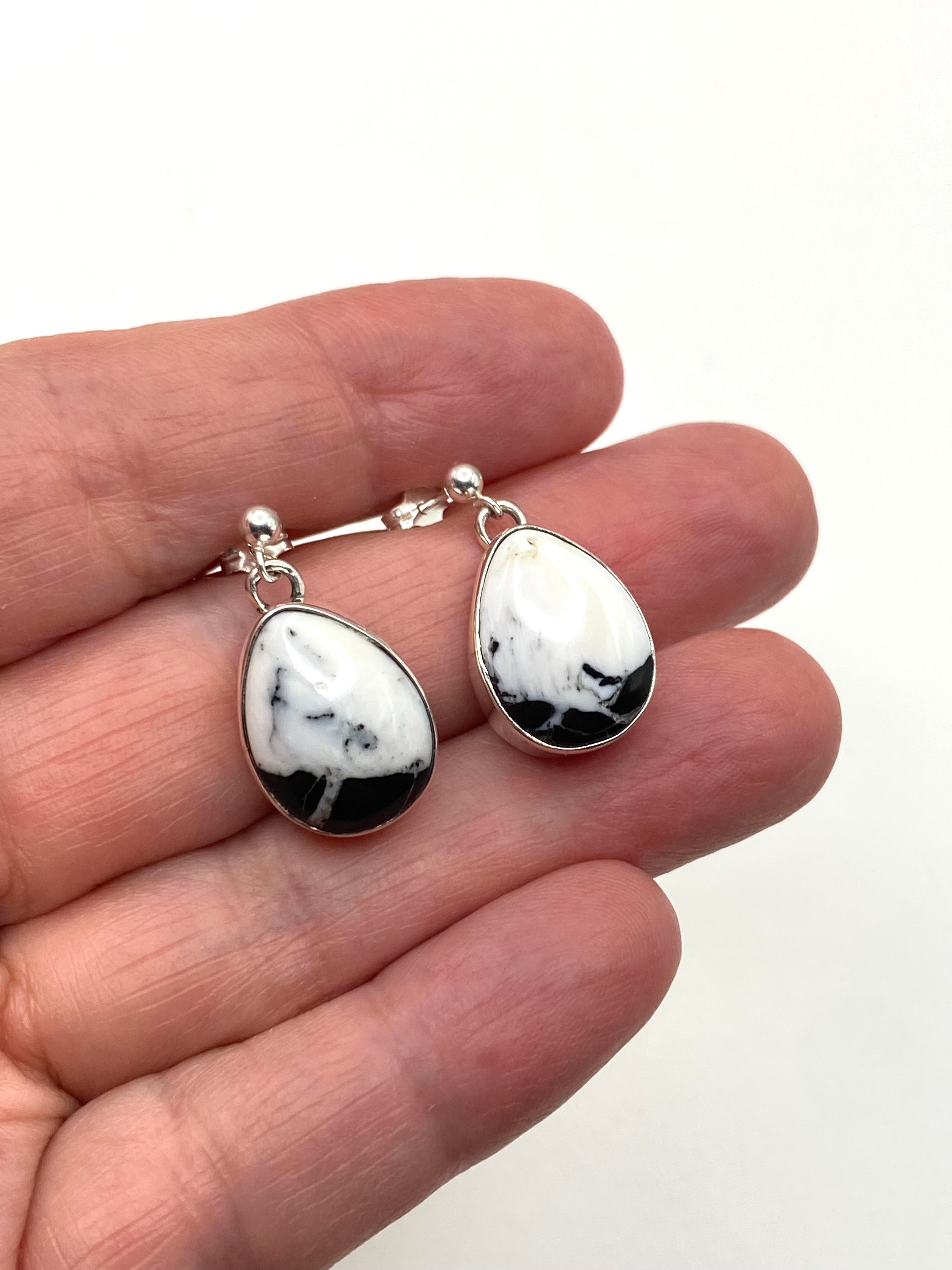 Sterling Teardrop White Buffalo Earrings Post Dangle Native American Signed