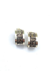 Sterling Silver Wide Hoop Earrings Story Teller Design Native American Signed
