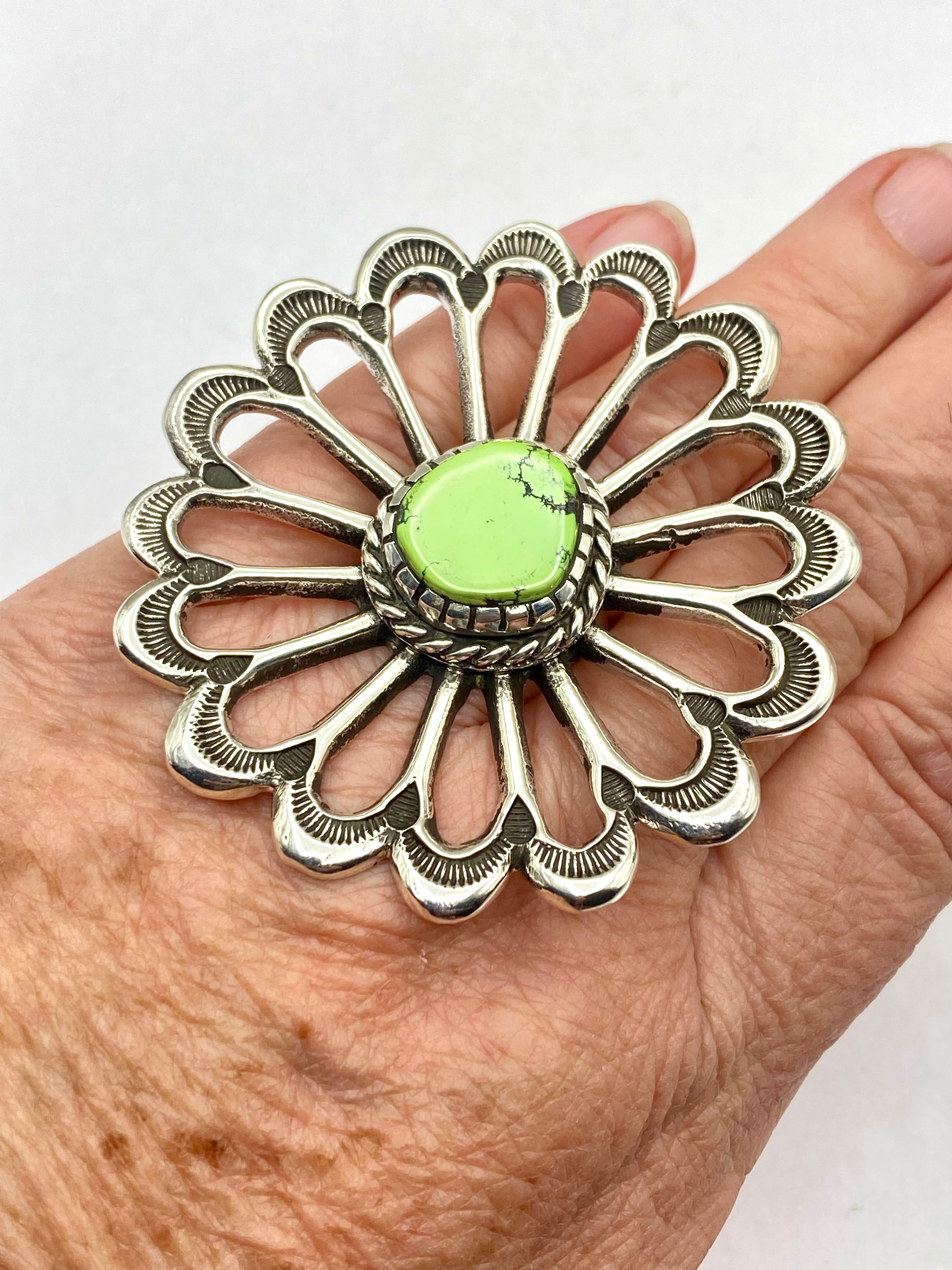 Huge Sterling Sand Cast Ring Size 8 Green Turquoise Daniel John Navajo New