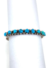 Vintage Sterling Narrow Cuff Bracelet Carved Turquoise Native American Signed
