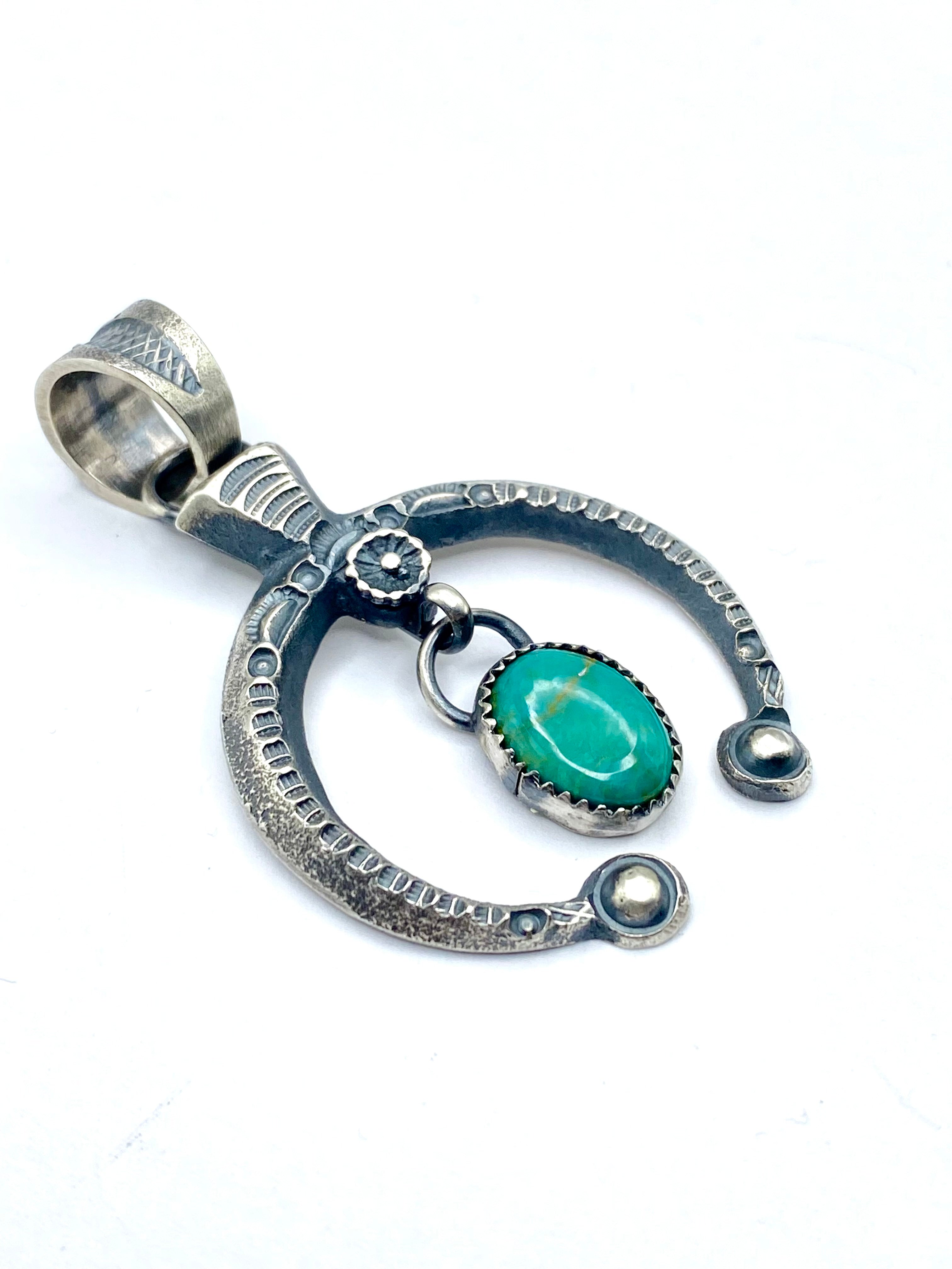 Tufa Cast Sterling Naja Pendant Green Turquoise Dangle Native American Signed