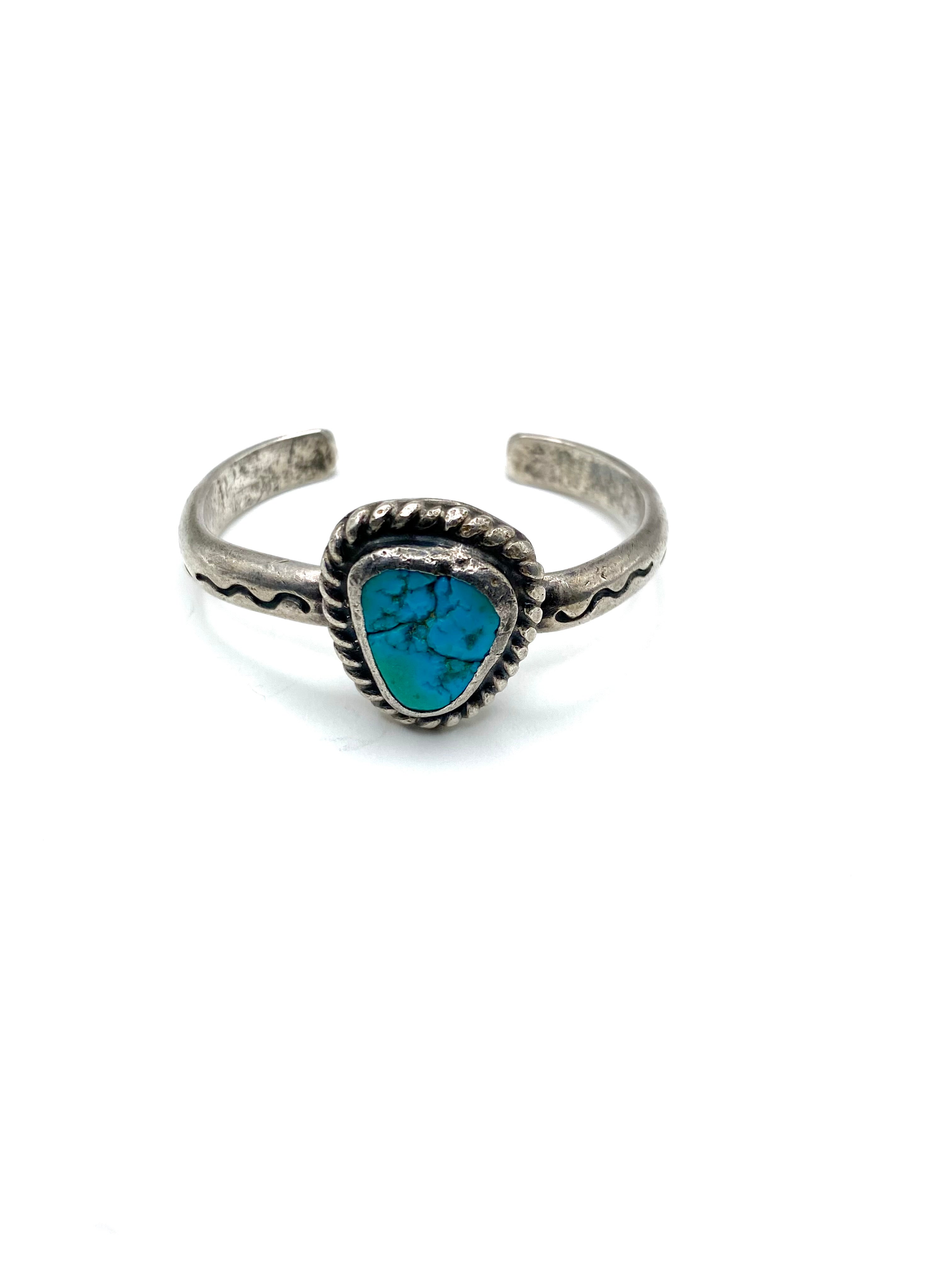 Vintage Silver Heavy Gage Baby Bracelet Campitos Turquoise Navajo Handmade