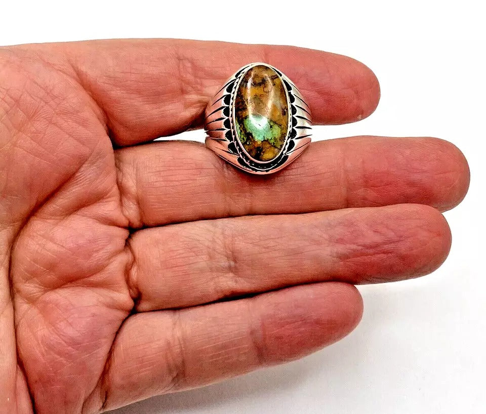 Boulder Ribbon Turquoise Ring Sterling Silver SZ 9.5 Native American Signed
