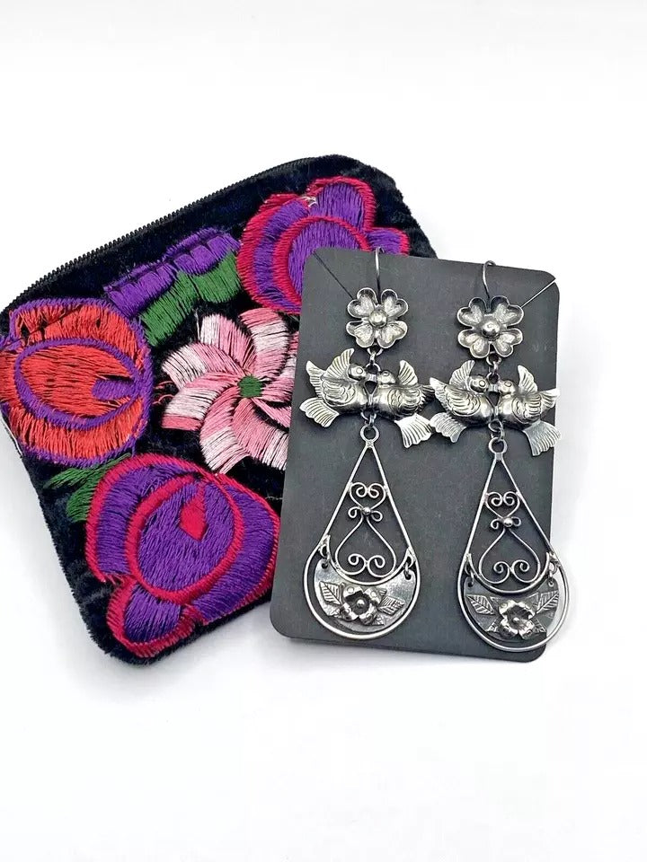 Federico Jimenez Dangle Earrings Sterling Silver "Frida's Doves" Native American