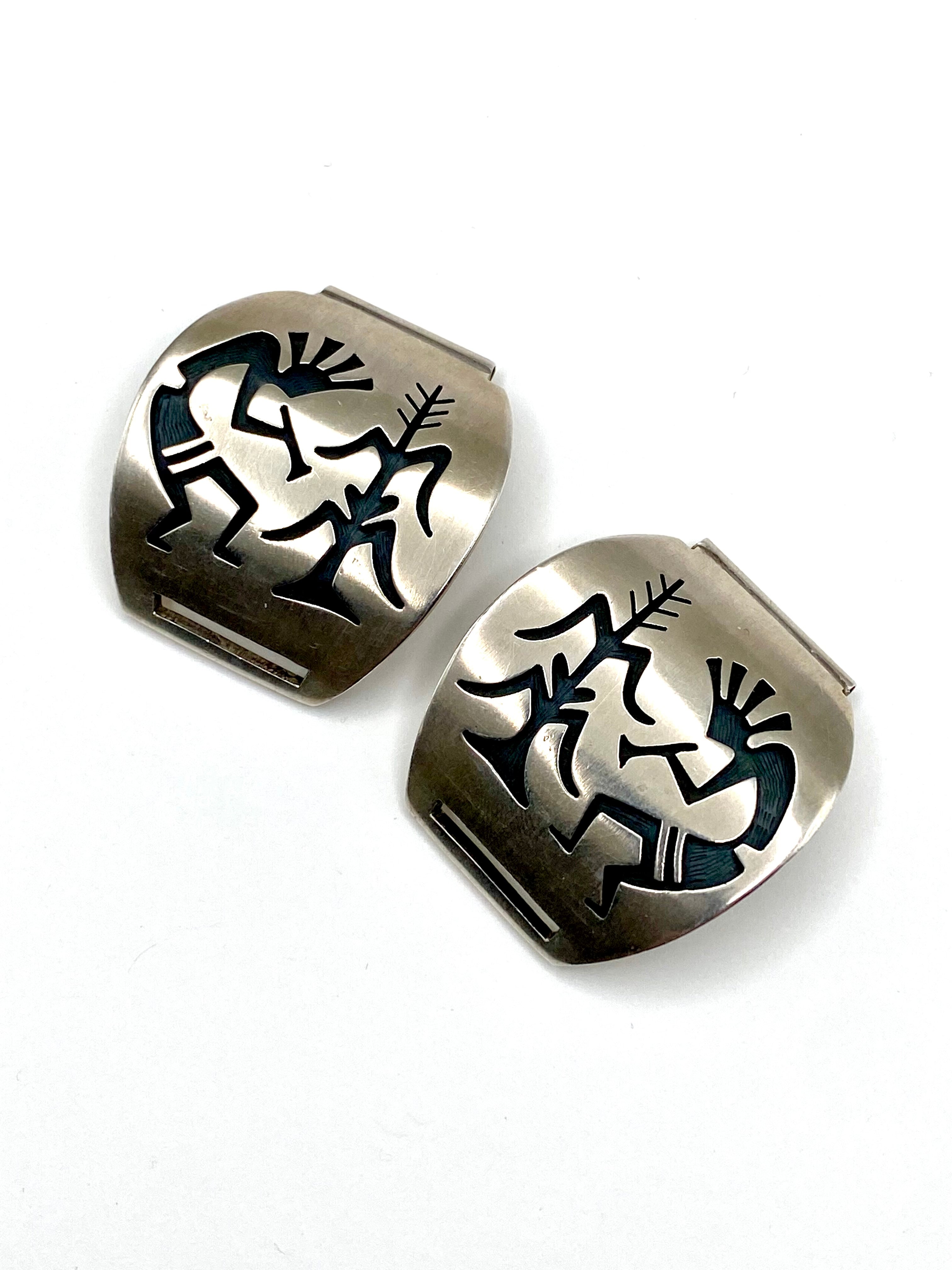 VTG Sterling Silver Overlay Watch Tips Heavy Gage Kokopelli Hopi Guild Artist