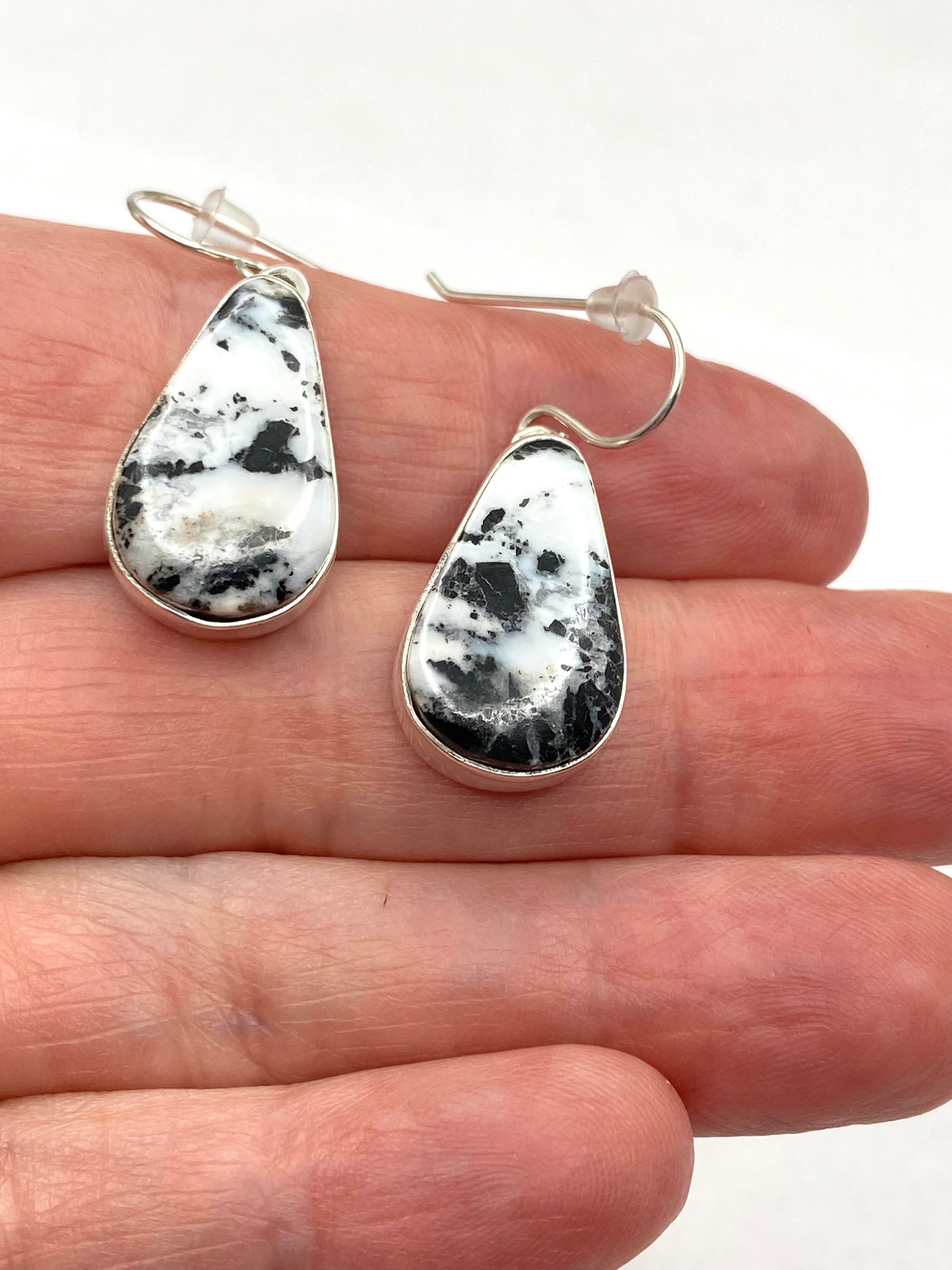Teardrop White Buffalo Hook Earrings Sterling Dangles Native American Signed