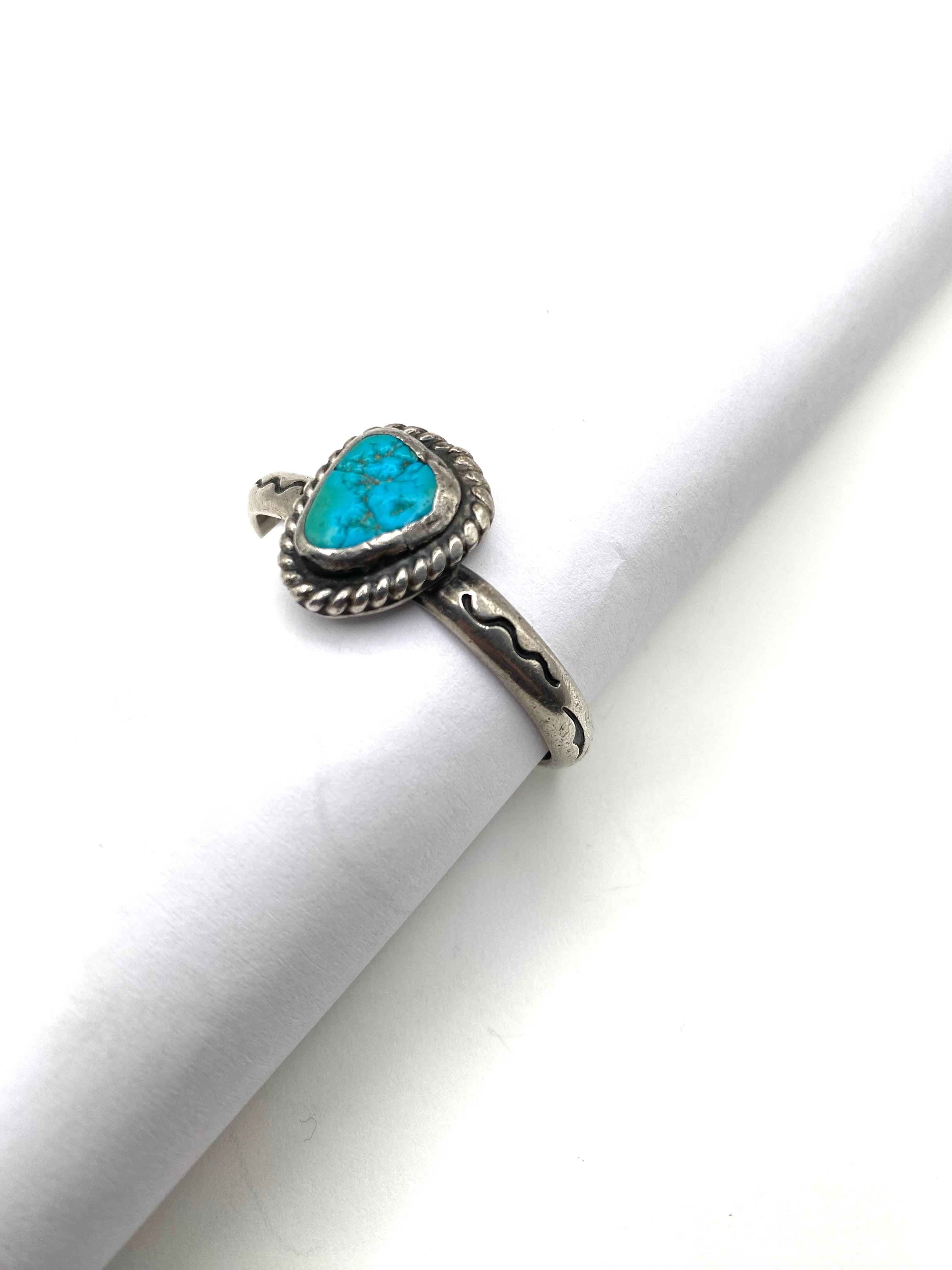 Vintage Silver Heavy Gage Baby Bracelet Campitos Turquoise Navajo Handmade