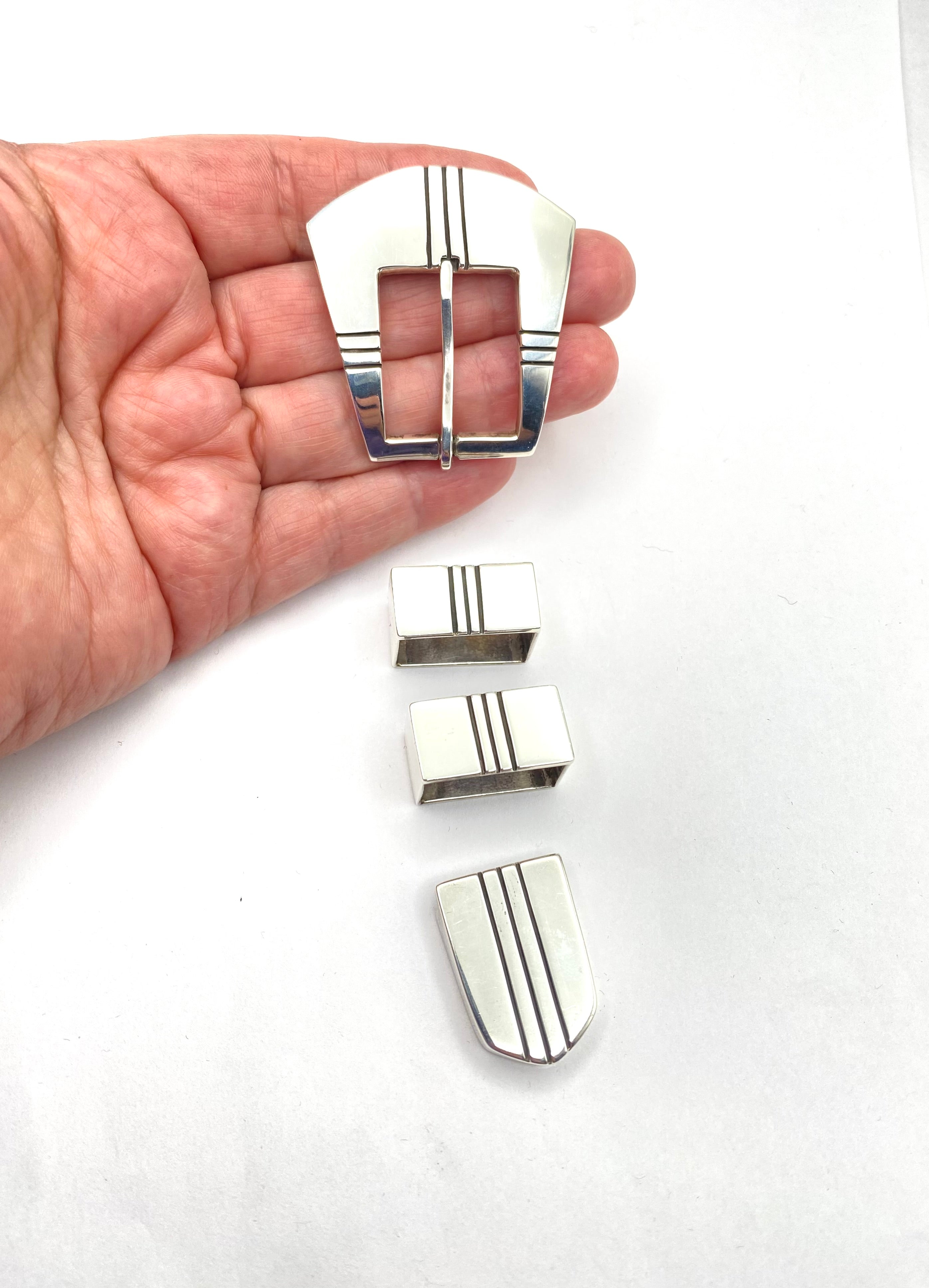VTG 4-Piece Sterling Silver Ranger Belt Buckle Set Heavy Gage Navajo R. Henry