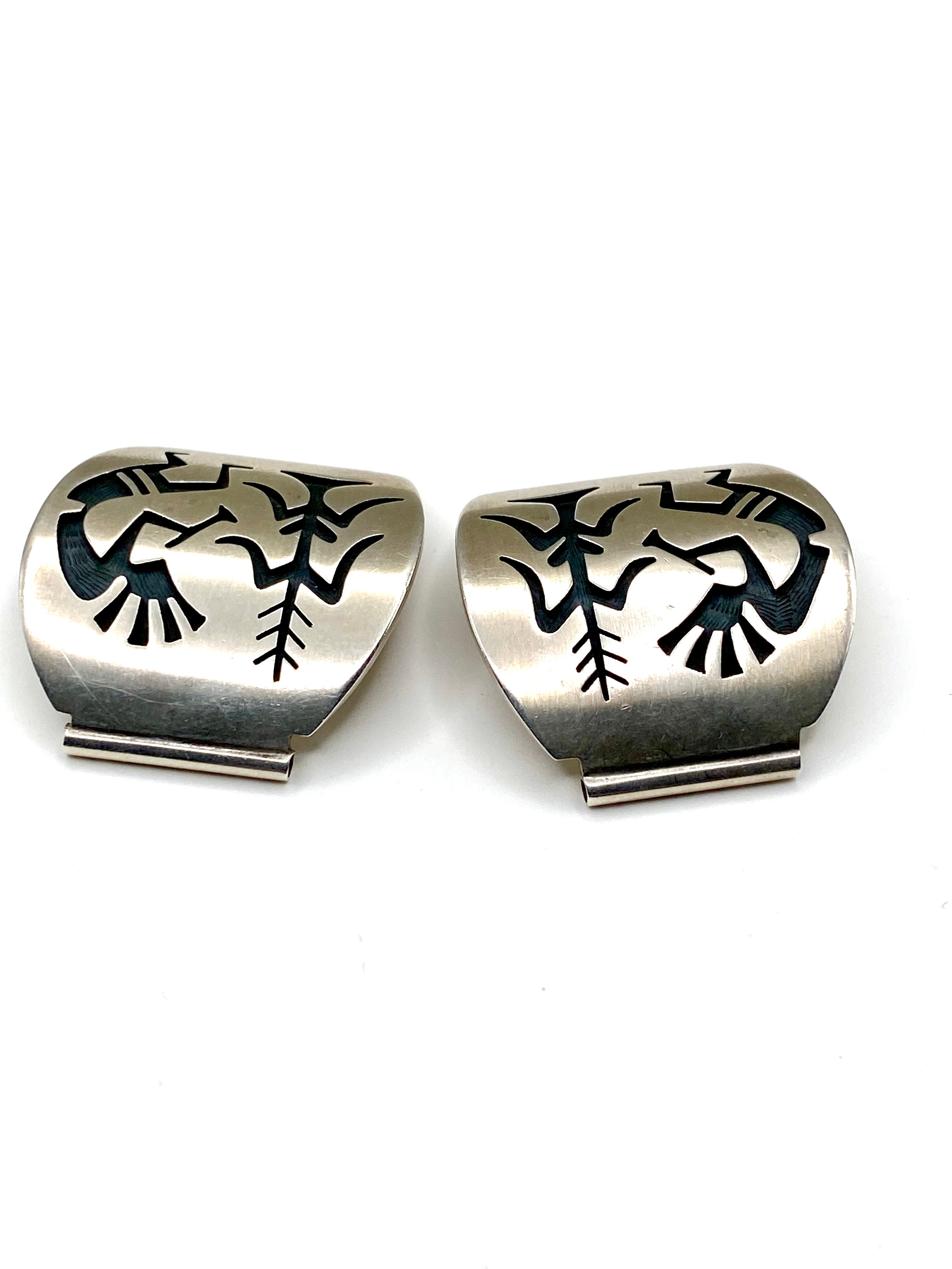 VTG Sterling Silver Overlay Watch Tips Heavy Gage Kokopelli Hopi Guild Artist