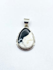Sterling Silver Teardrop Pendant Large White Buffalo Gemstone Navajo L. Yazzie