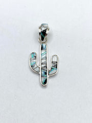 Petite Saguaro Pendant Sterling White Buffalo Opal Inlay Native American Signed