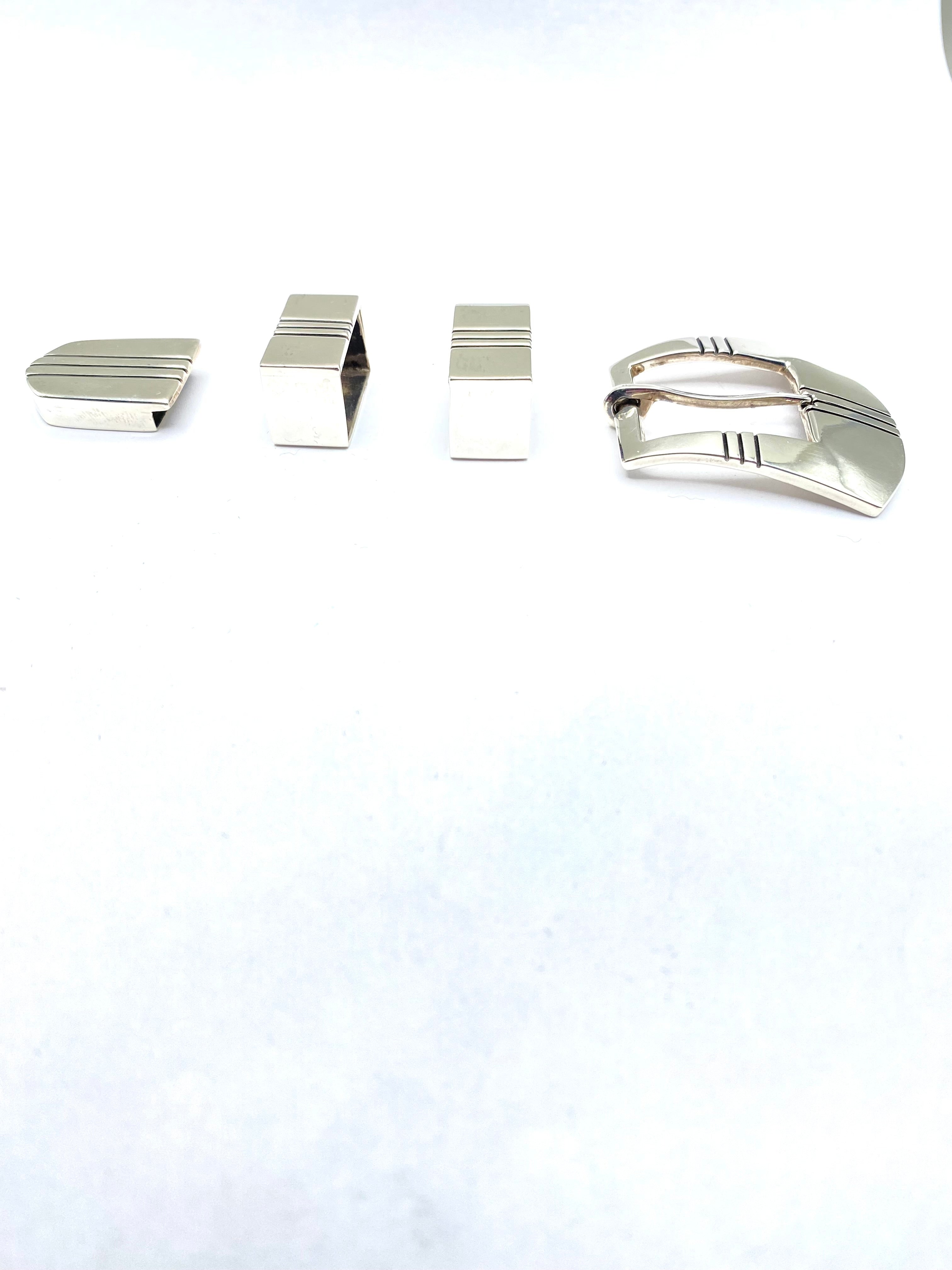VTG 4-Piece Sterling Silver Ranger Belt Buckle Set Heavy Gage Navajo R. Henry