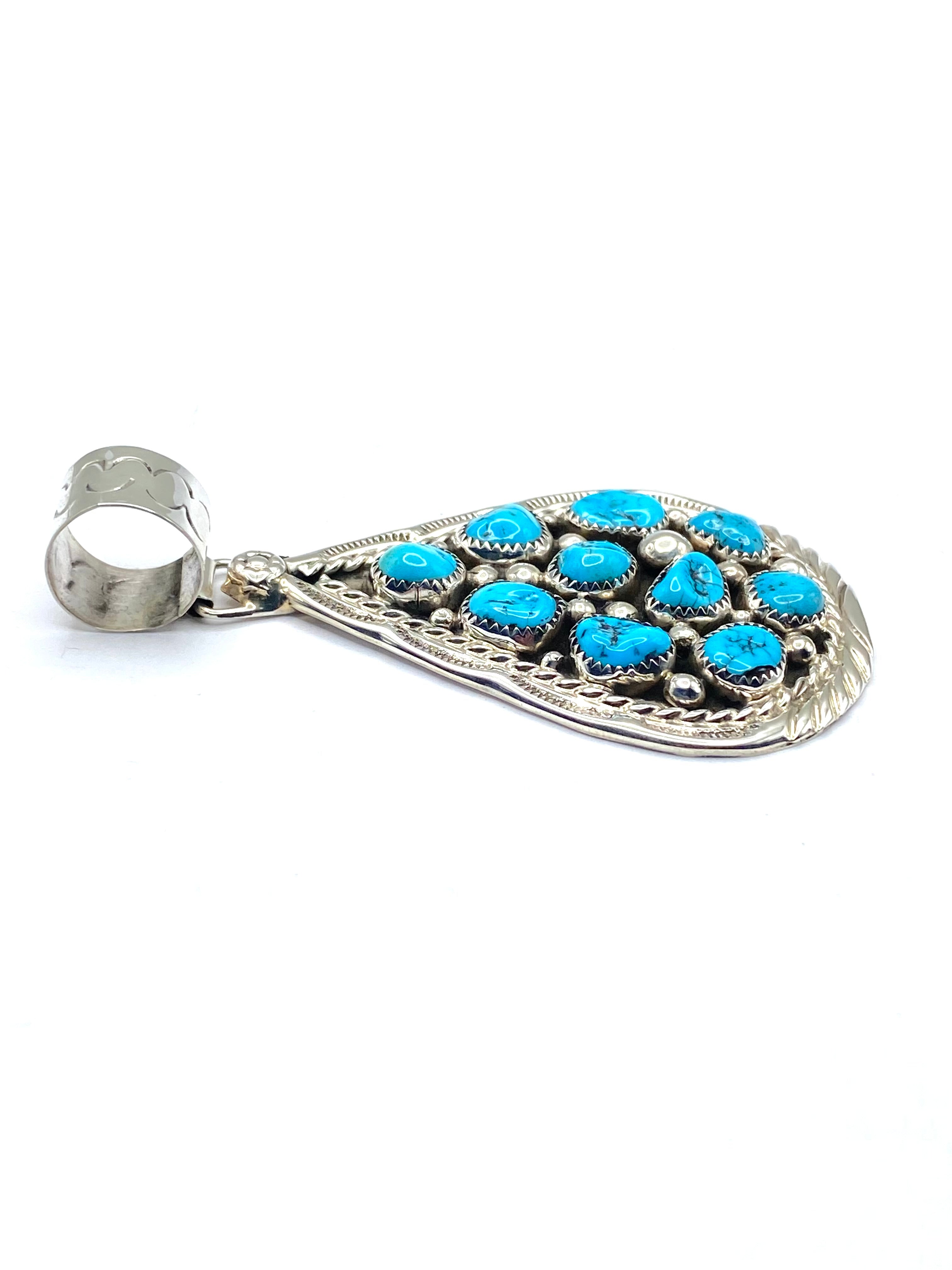 Sterling Teardrop Cluster Pendant Kingman Turquoise Cluster D. Begay Navajo