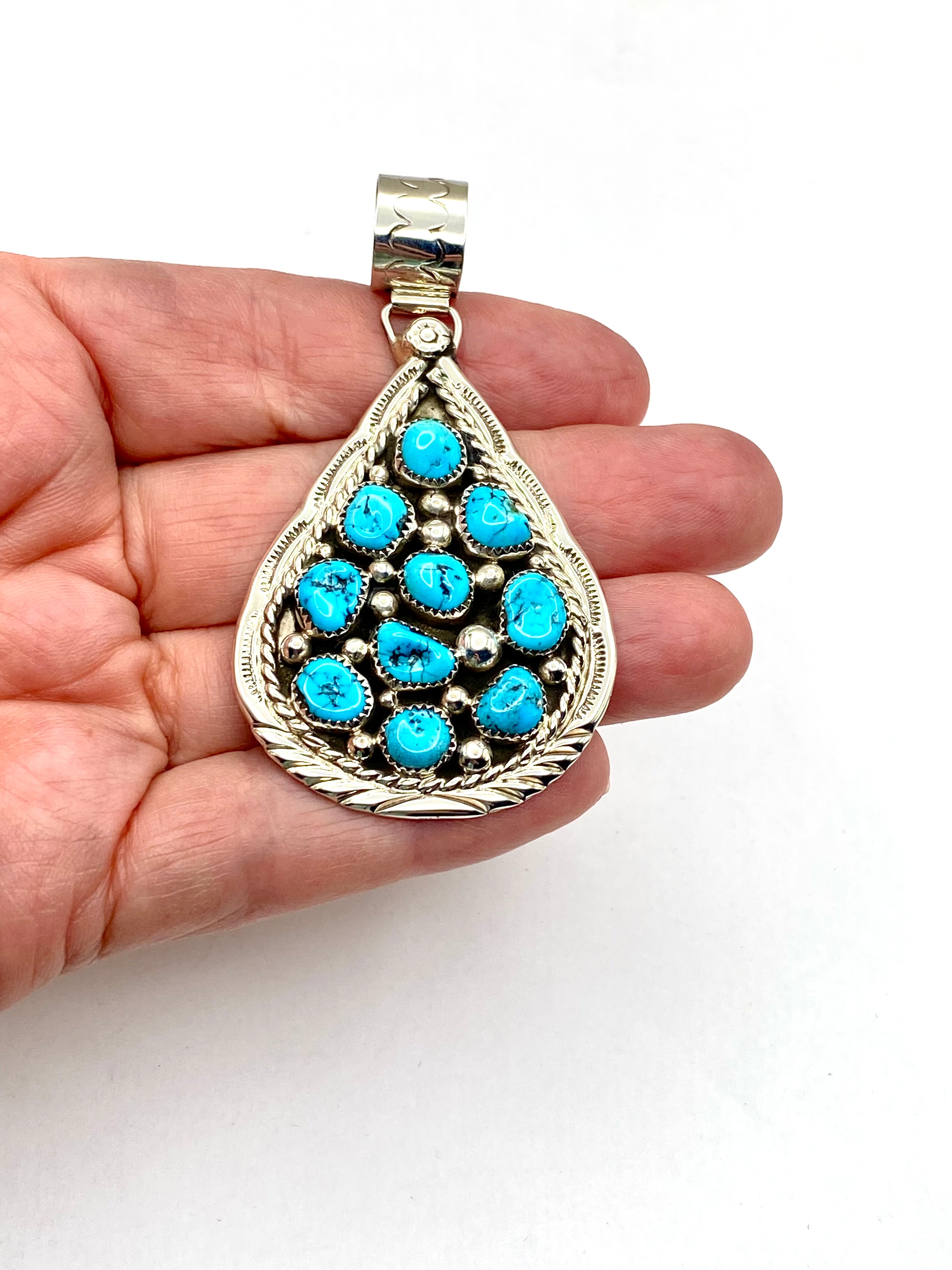 Sterling Teardrop Cluster Pendant Kingman Turquoise Cluster D. Begay Navajo