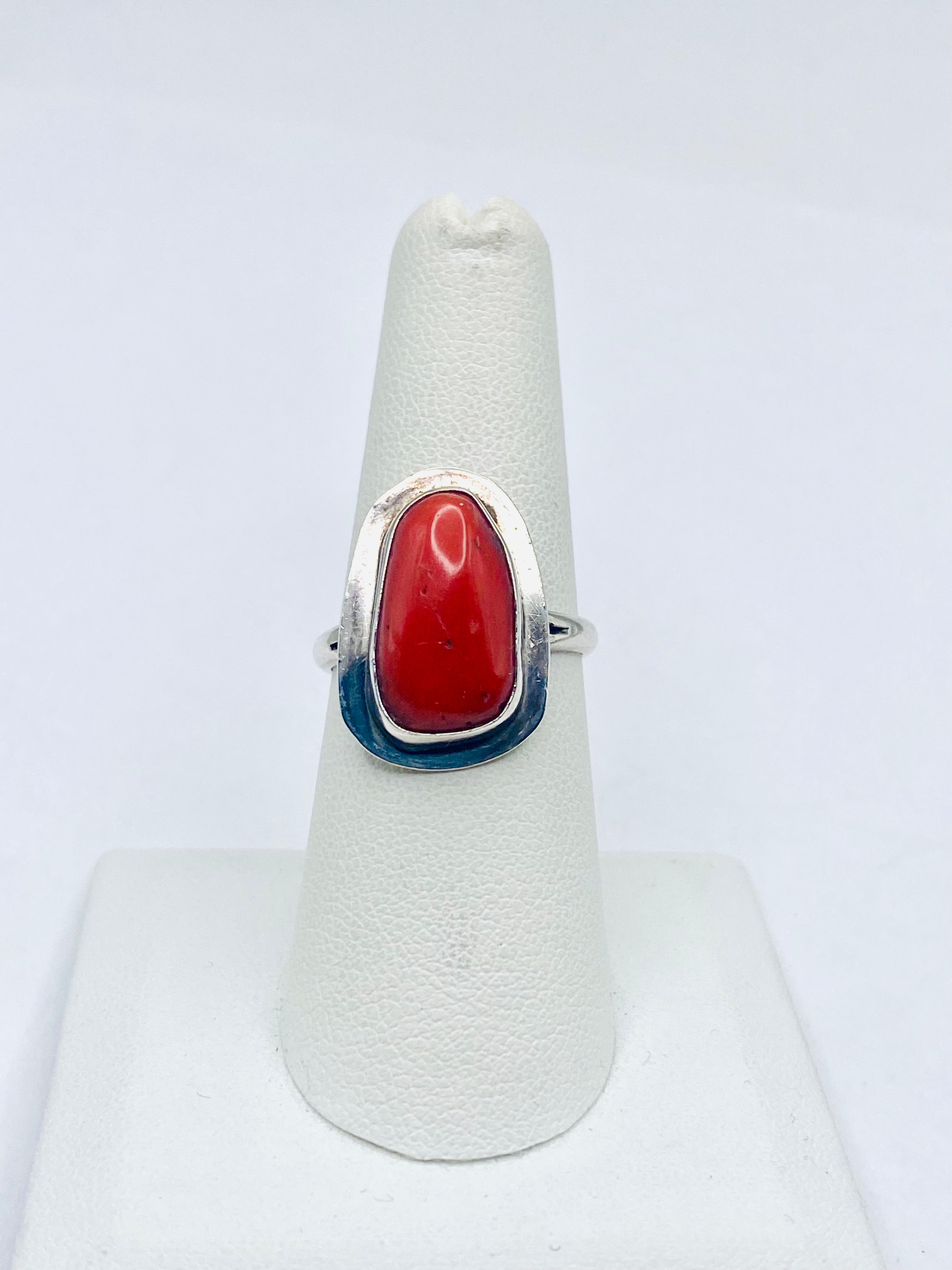 Sterling Silver Coral Ring Size 7.75 Freeform Flat Base Native American