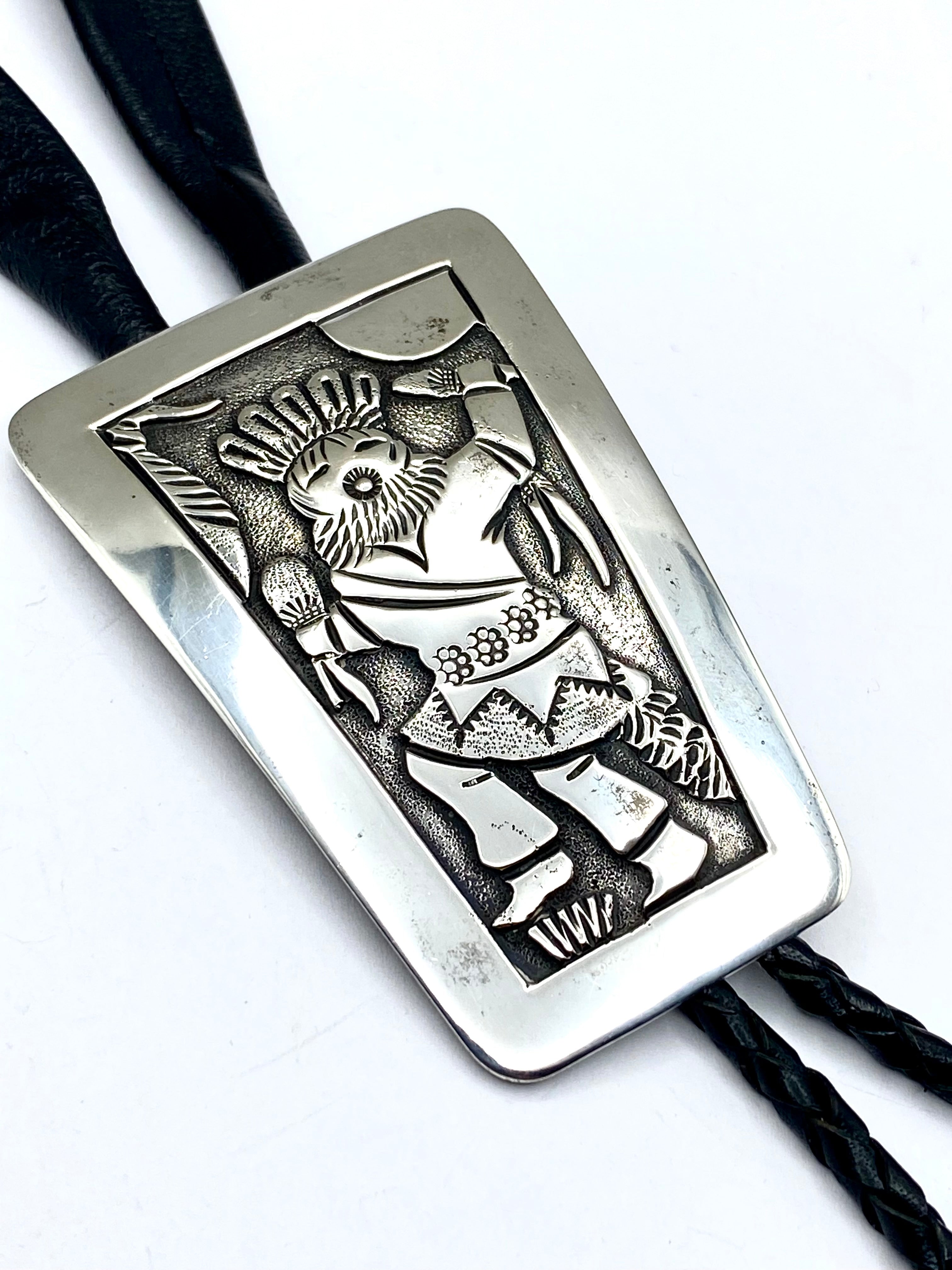 Vintage Sterling Silver Bolo Tie Kachina Pictorial Robert Becenti Jr Navajo