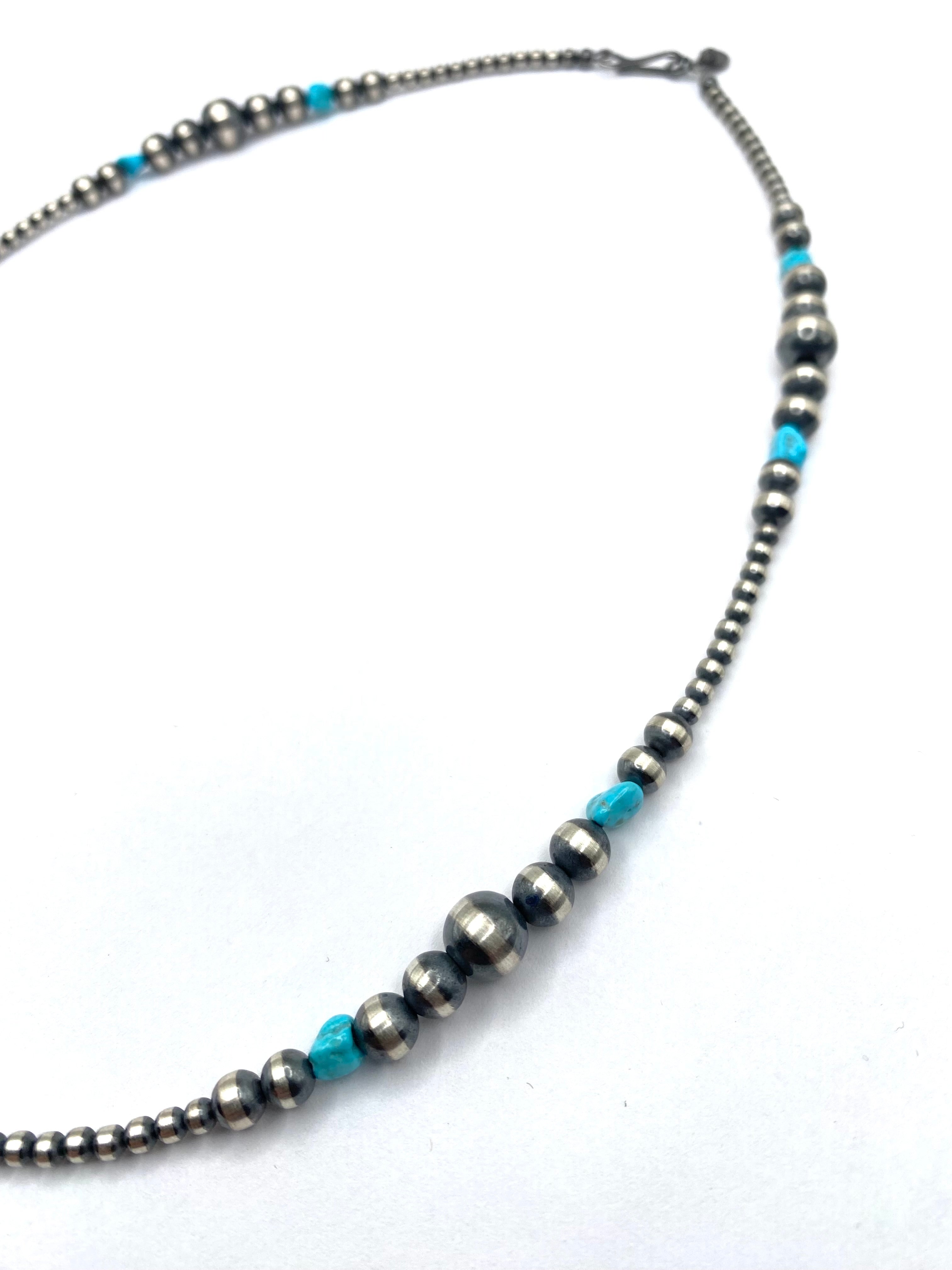 Graduated Sterling Bead Necklace Turquoise Nuggets 20" Native American New