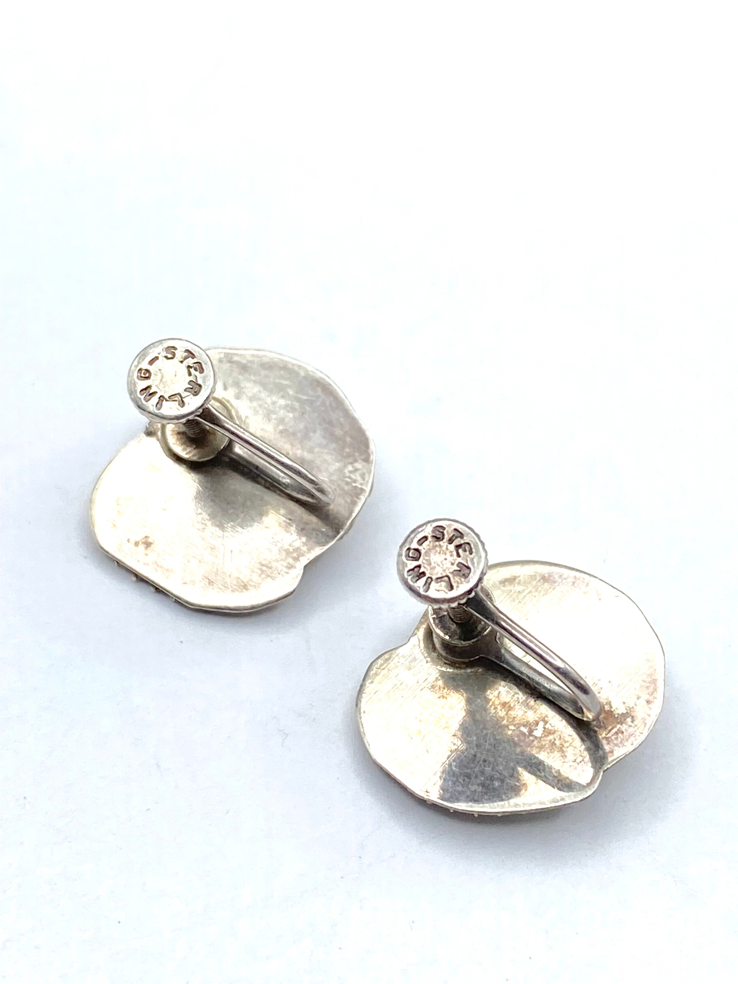 Vintage Petite Sterling Turquoise Screw Back Earrings Native American