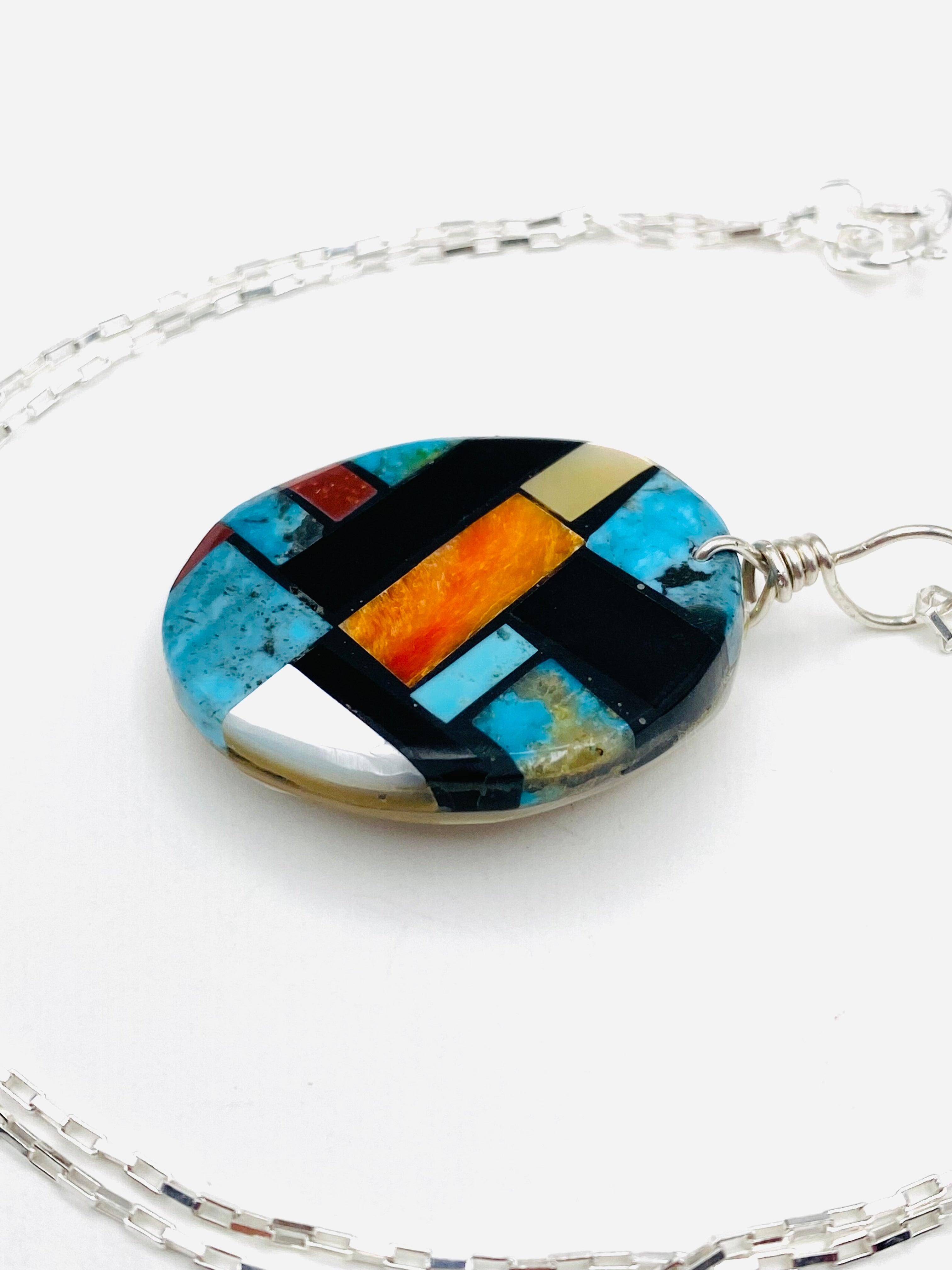 Santo Domingo Mosaic Inlay Oval Pendant MOP Base w Attached Pearls F&L Tenorio