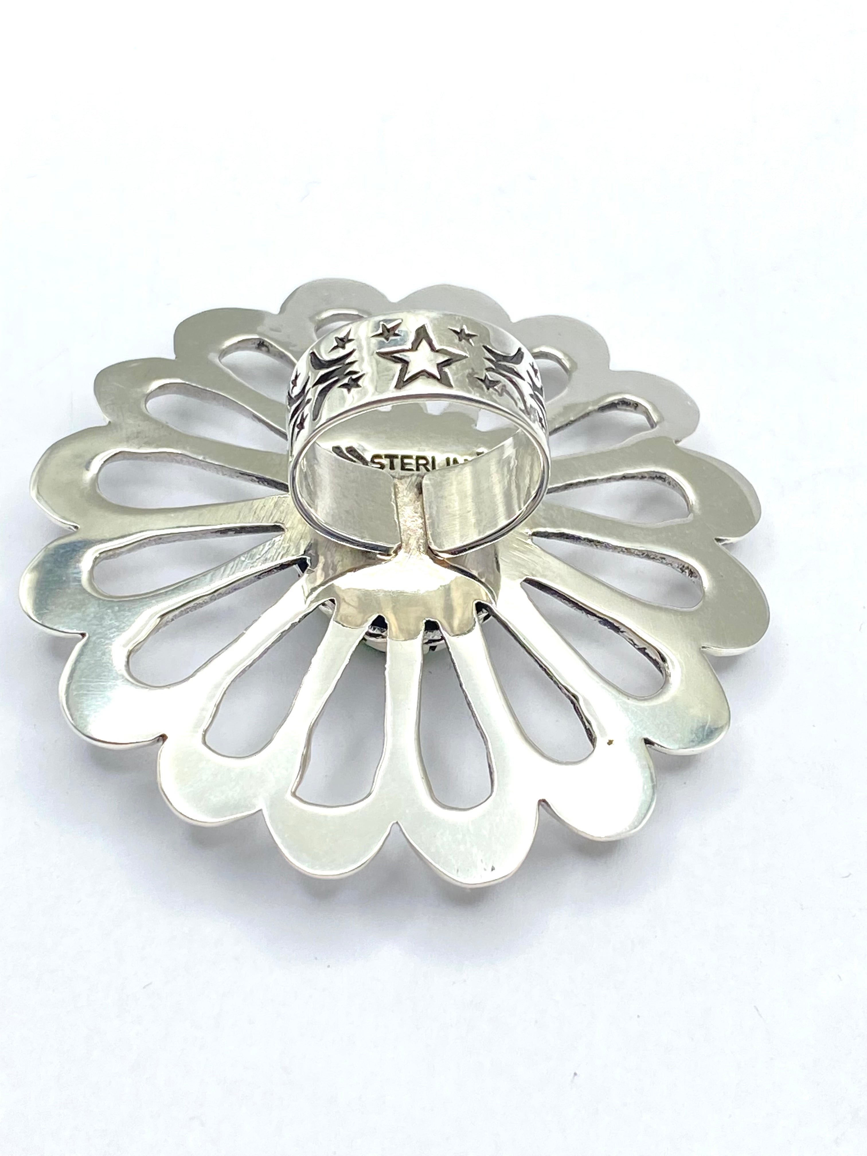 Huge Sterling Sand Cast Ring Size 8 Green Turquoise Daniel John Navajo New