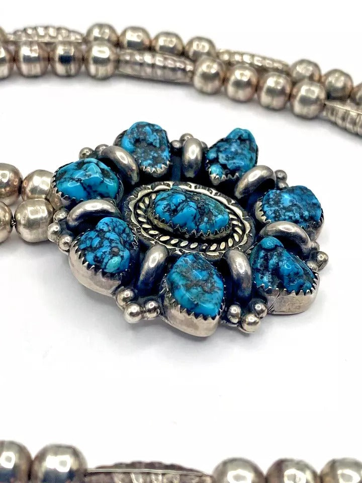 VTG Sterling Kingman Turquoise Nugget Cluster Bracelet Necklace Set Navajo
