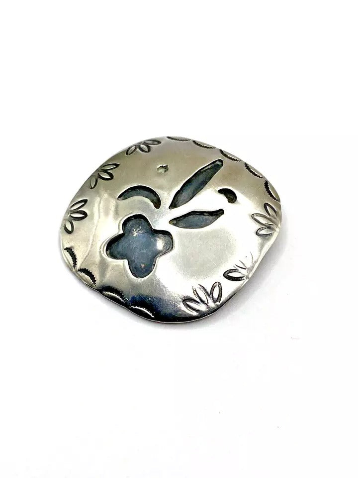 Vintage Sterling Silver Overlay Pin Pendant Floral Design Native American Style