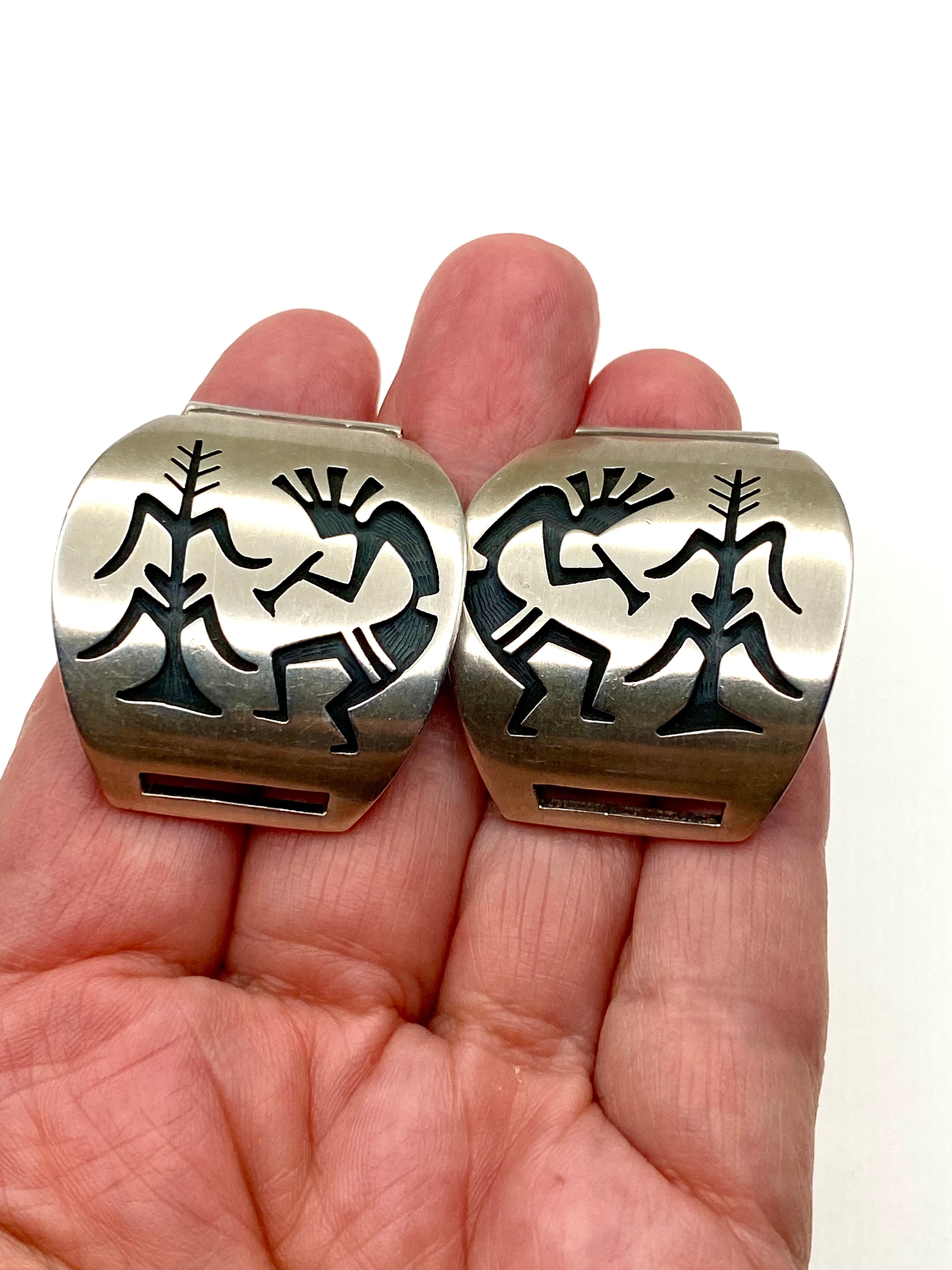 VTG Sterling Silver Overlay Watch Tips Heavy Gage Kokopelli Hopi Guild Artist