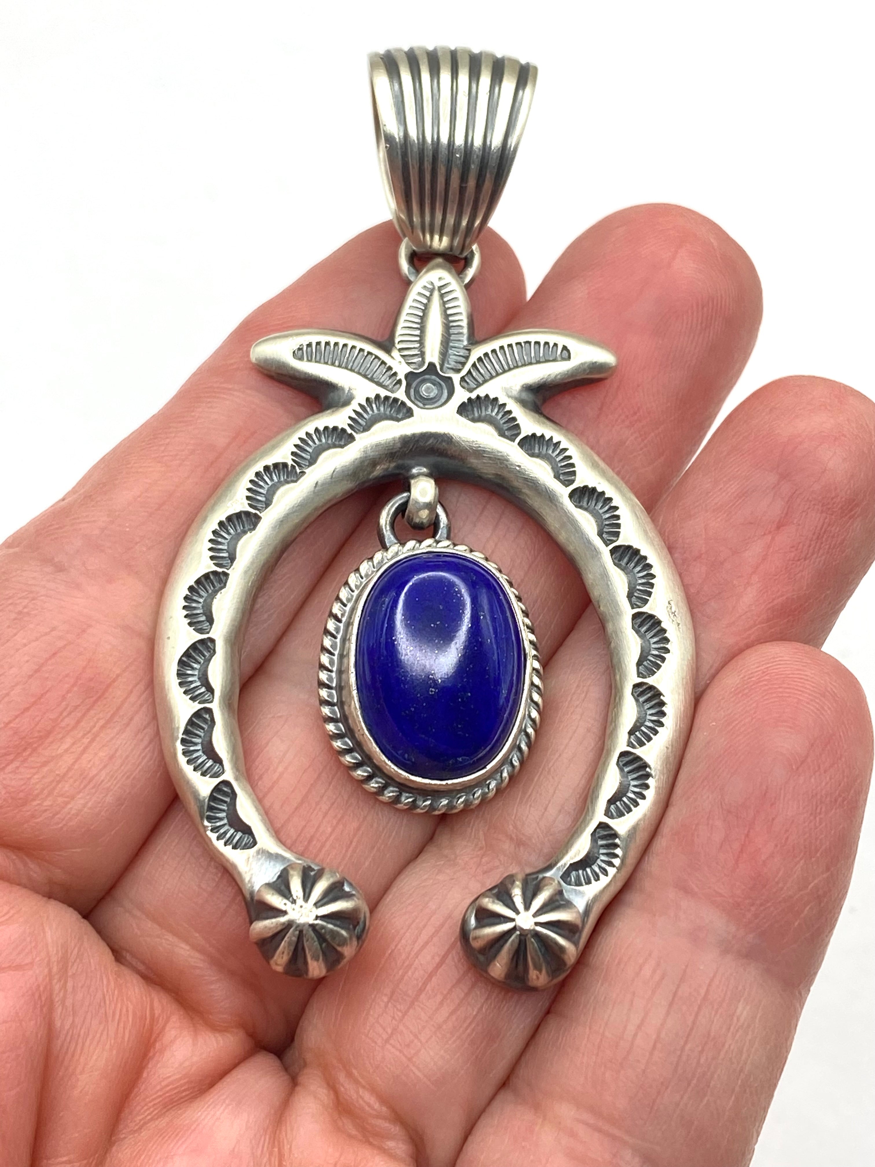 Heavy Gage Sterling Naja Pendant Lapis Dangle Large Bale Randy Boyd Navajo