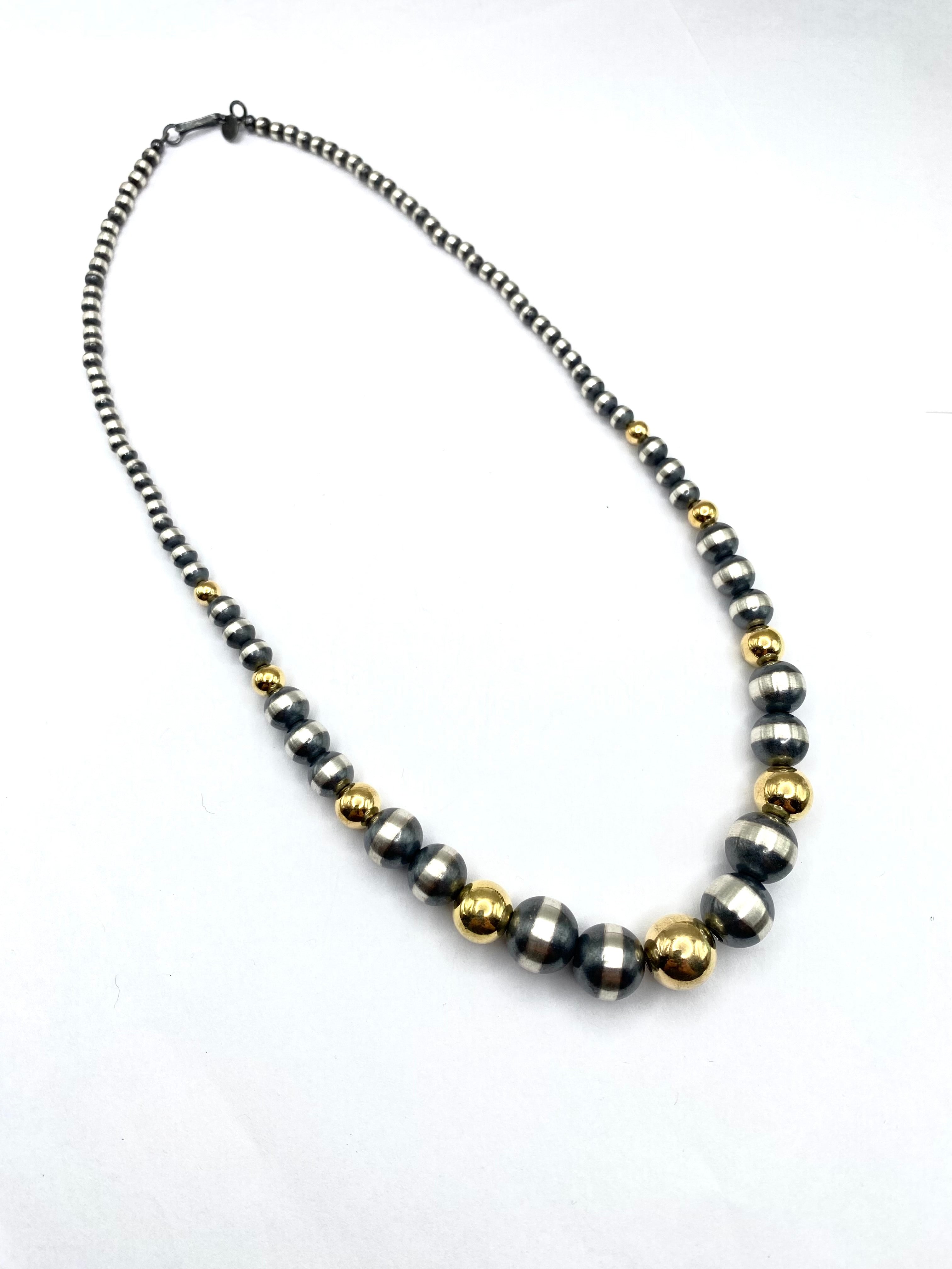 Sterling Silver Pearl Necklace 19.5" 24K Overlay Graduated Beads Native American