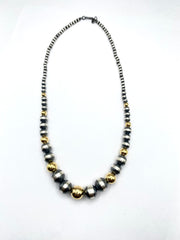 Sterling Silver Pearl Necklace 19.5" 24K Overlay Graduated Beads Native American
