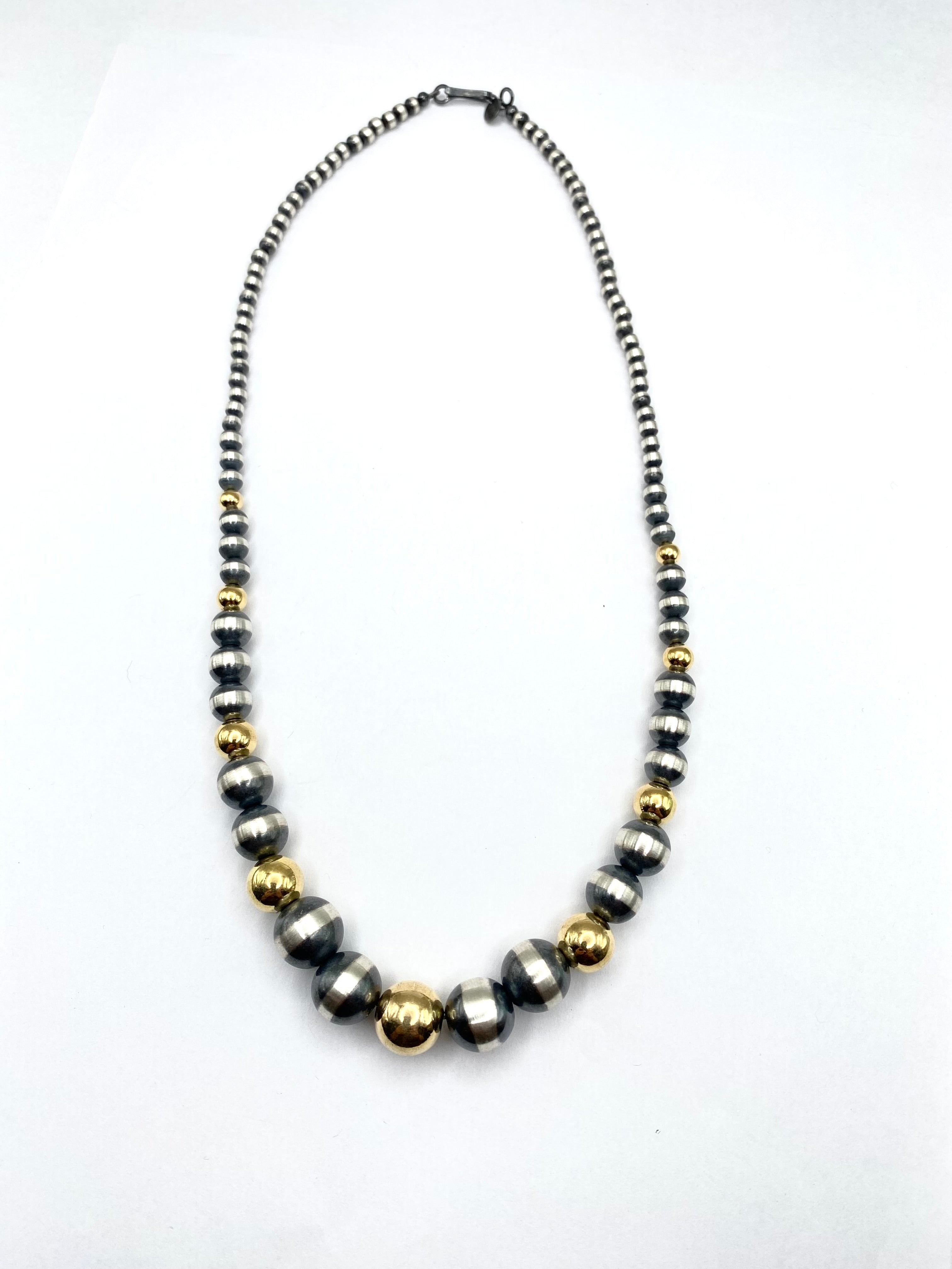 Sterling Silver Pearl Necklace 19.5" 24K Overlay Graduated Beads Native American