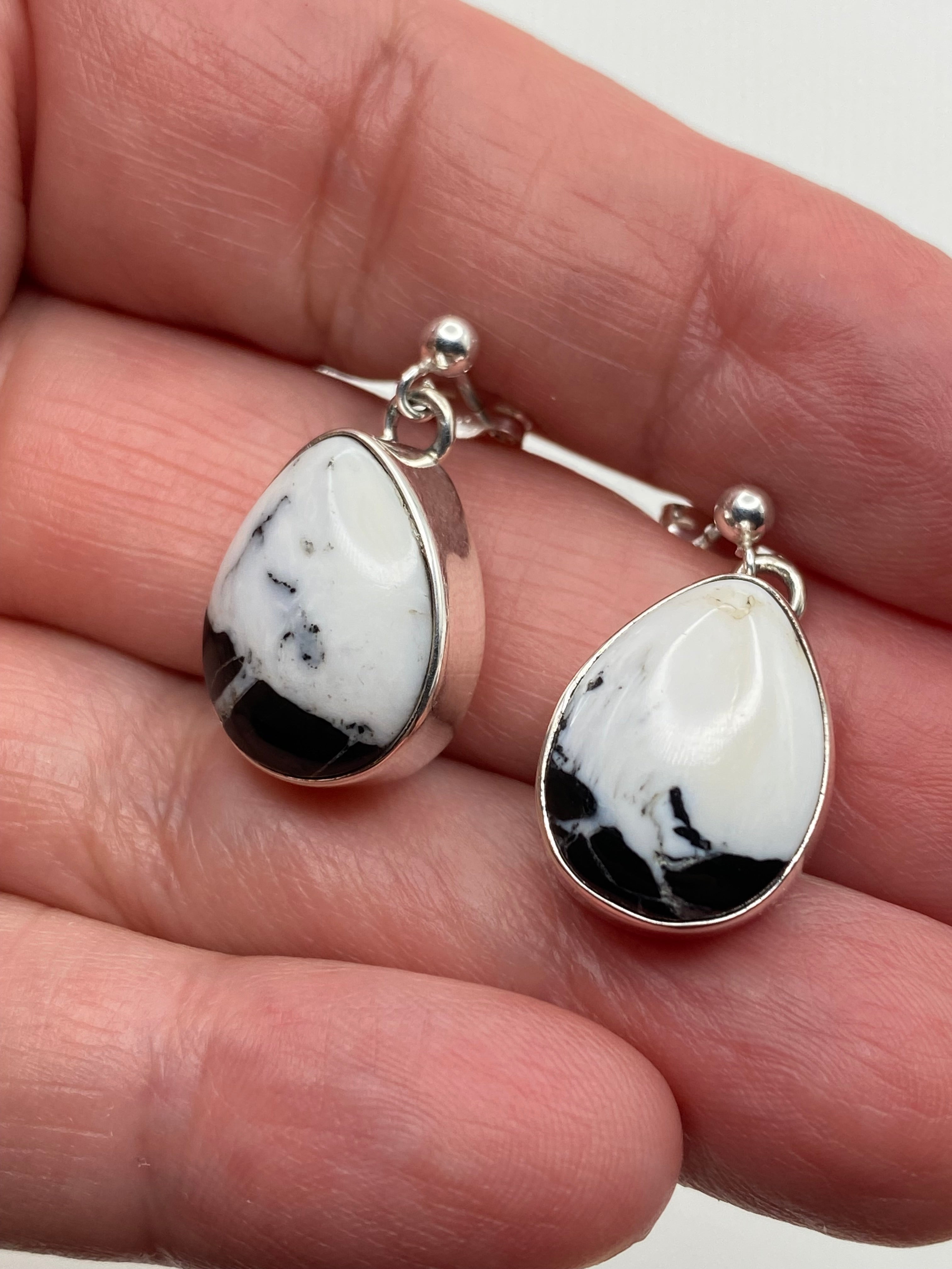 Sterling Teardrop White Buffalo Earrings Post Dangle Native American Signed