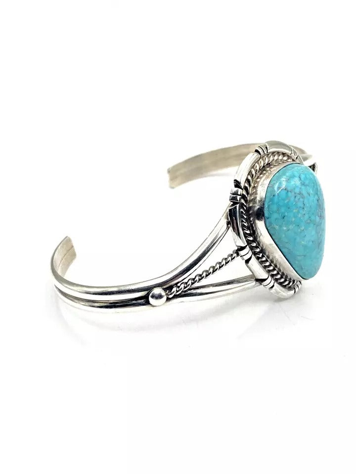 Kingman Water Web Turquoise Bracelet Sterling Teardrop Navajo David Skeets