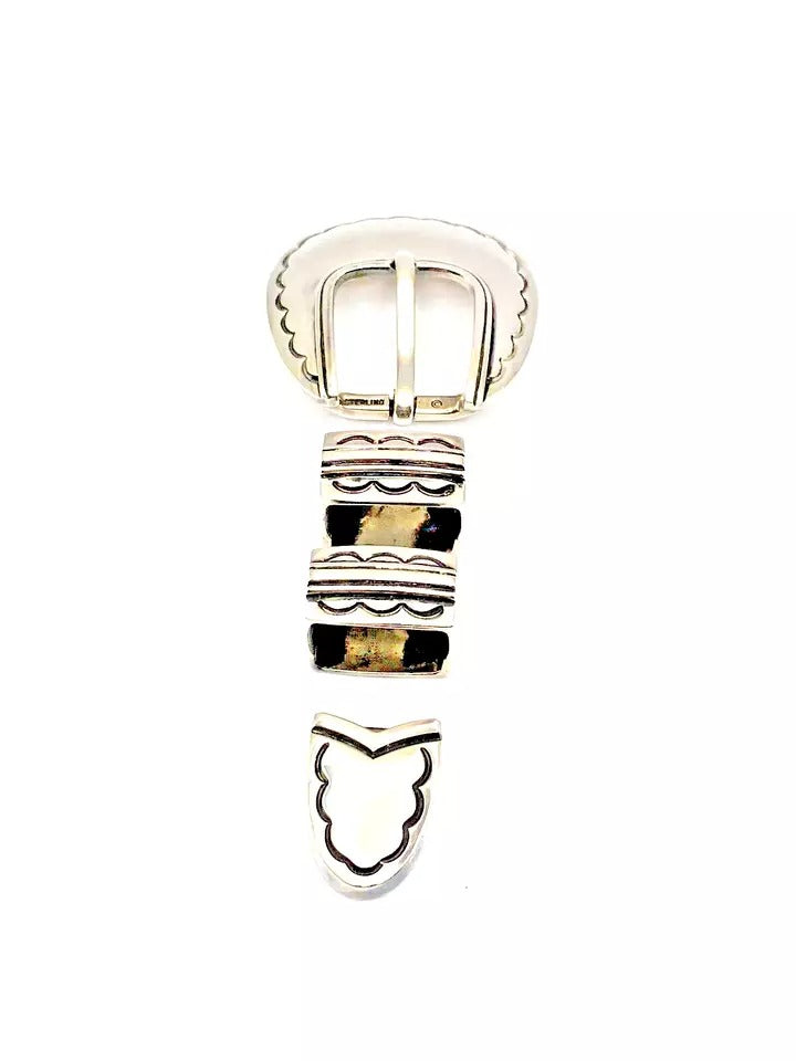 VTG Sterling 4 Piece Ranger Set Belt Buckle Heavy Gauge Southwestern Signed