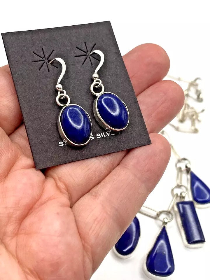 Lapis 5-Pendant Necklace Earring Set Handmade Chain 25" Navajo Native American