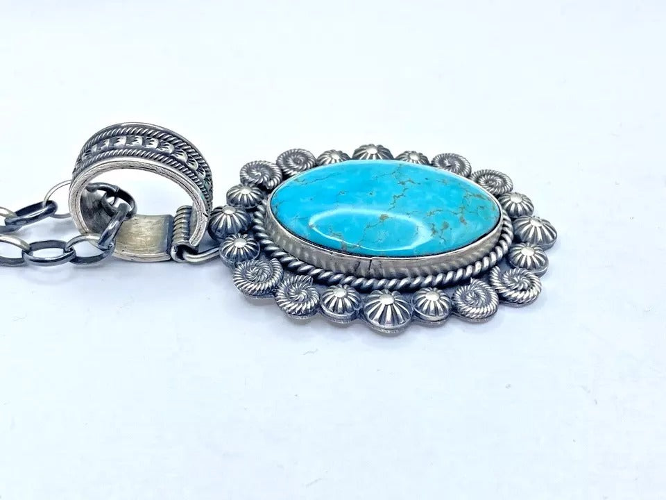 Contemporary Turquoise Pendant Sterling Silver Heavy Gauge Navajo Calladitto