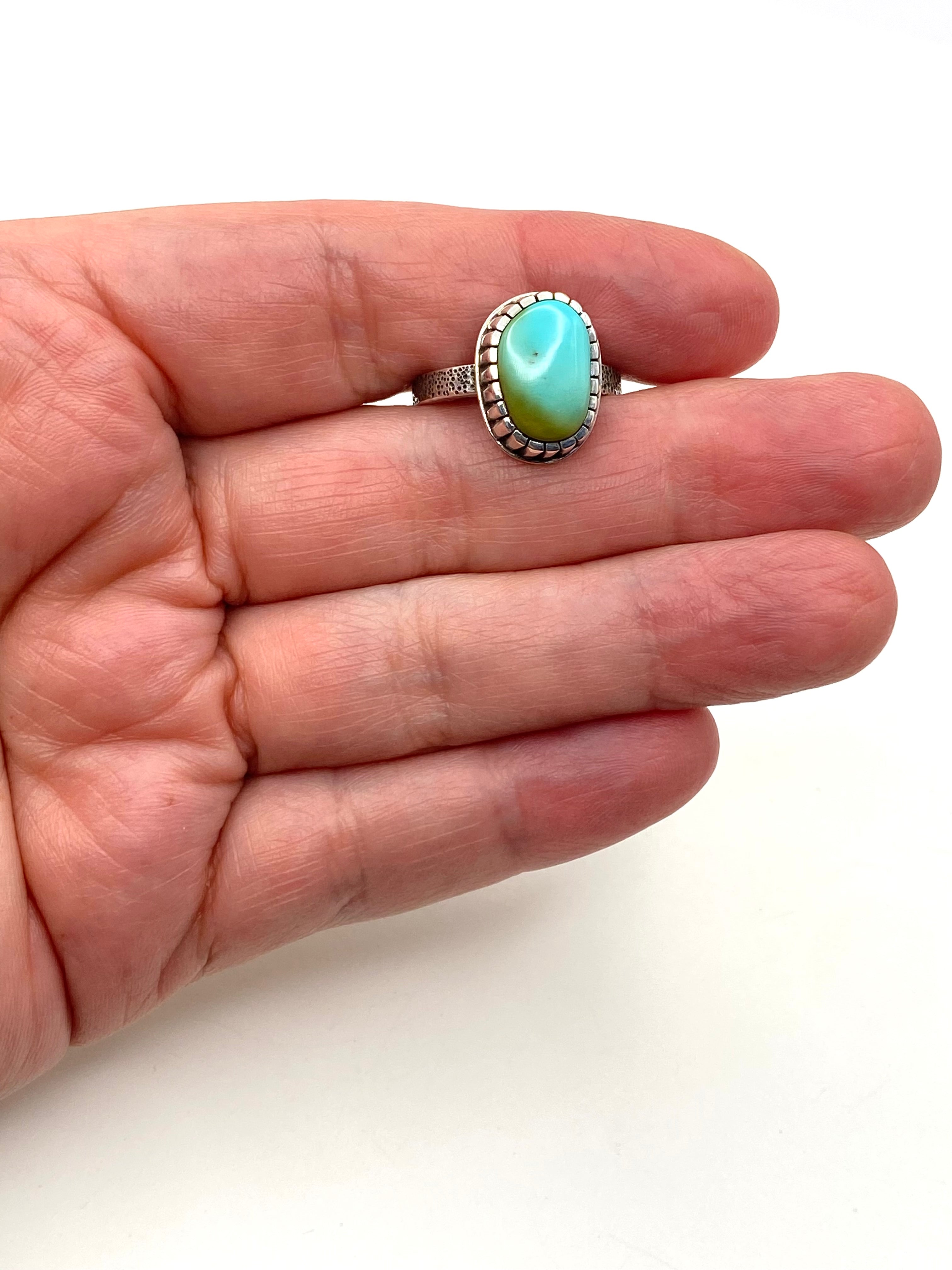 Sterling Tufa Cast Shank Ring Pilot Mountain Turquoise Size 8.5 C. Bazan Navajo