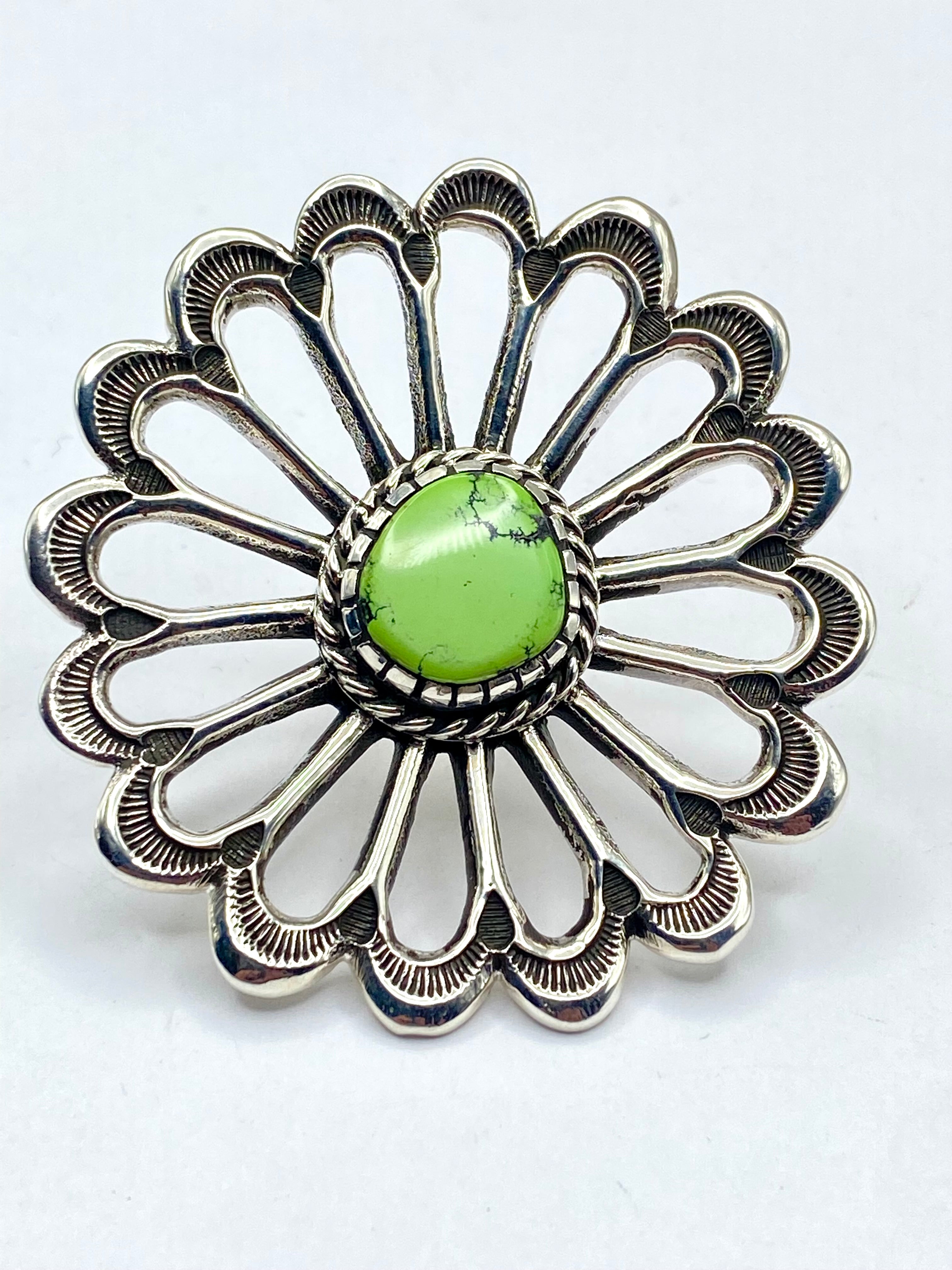Huge Sterling Sand Cast Ring Size 8 Green Turquoise Daniel John Navajo New