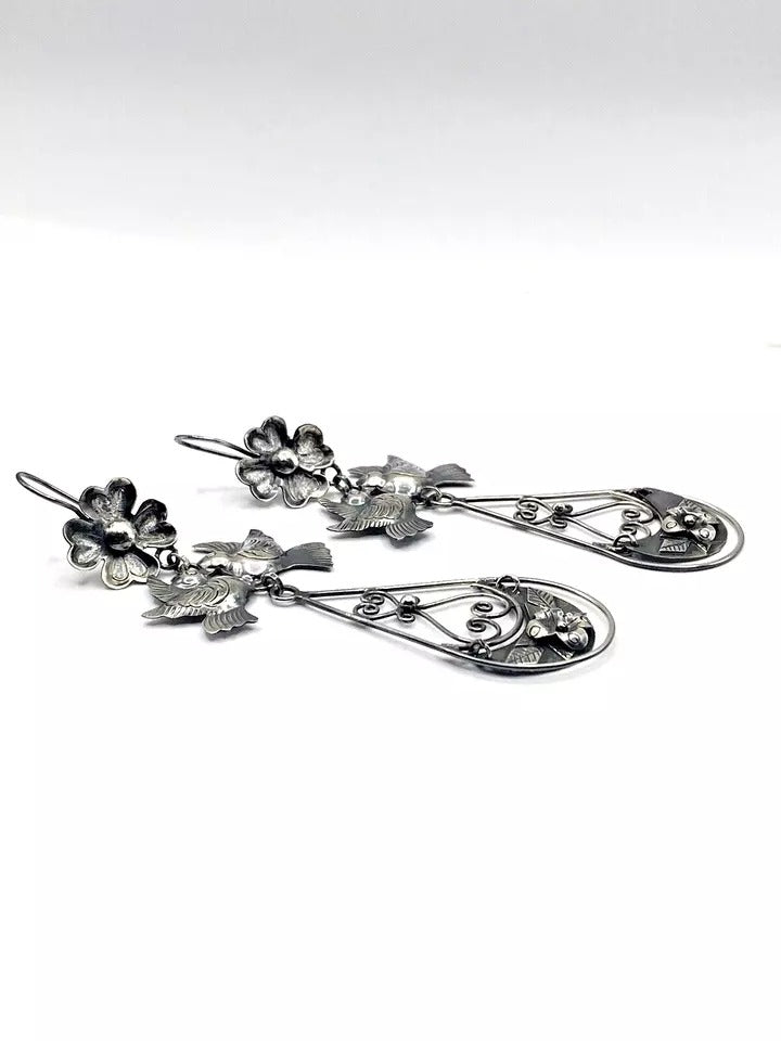 Federico Jimenez Dangle Earrings Sterling Silver "Frida's Doves" Native American