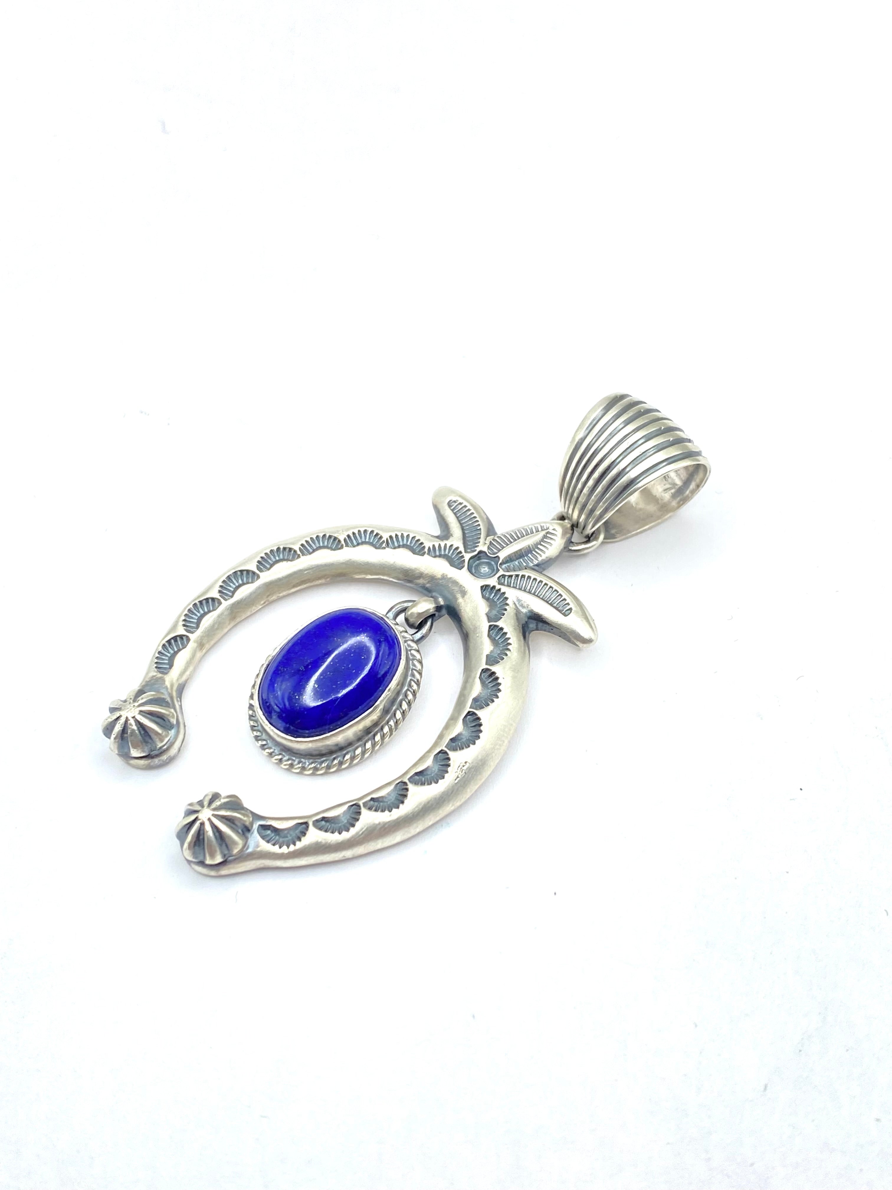 Heavy Gage Sterling Naja Pendant Lapis Dangle Large Bale Randy Boyd Navajo