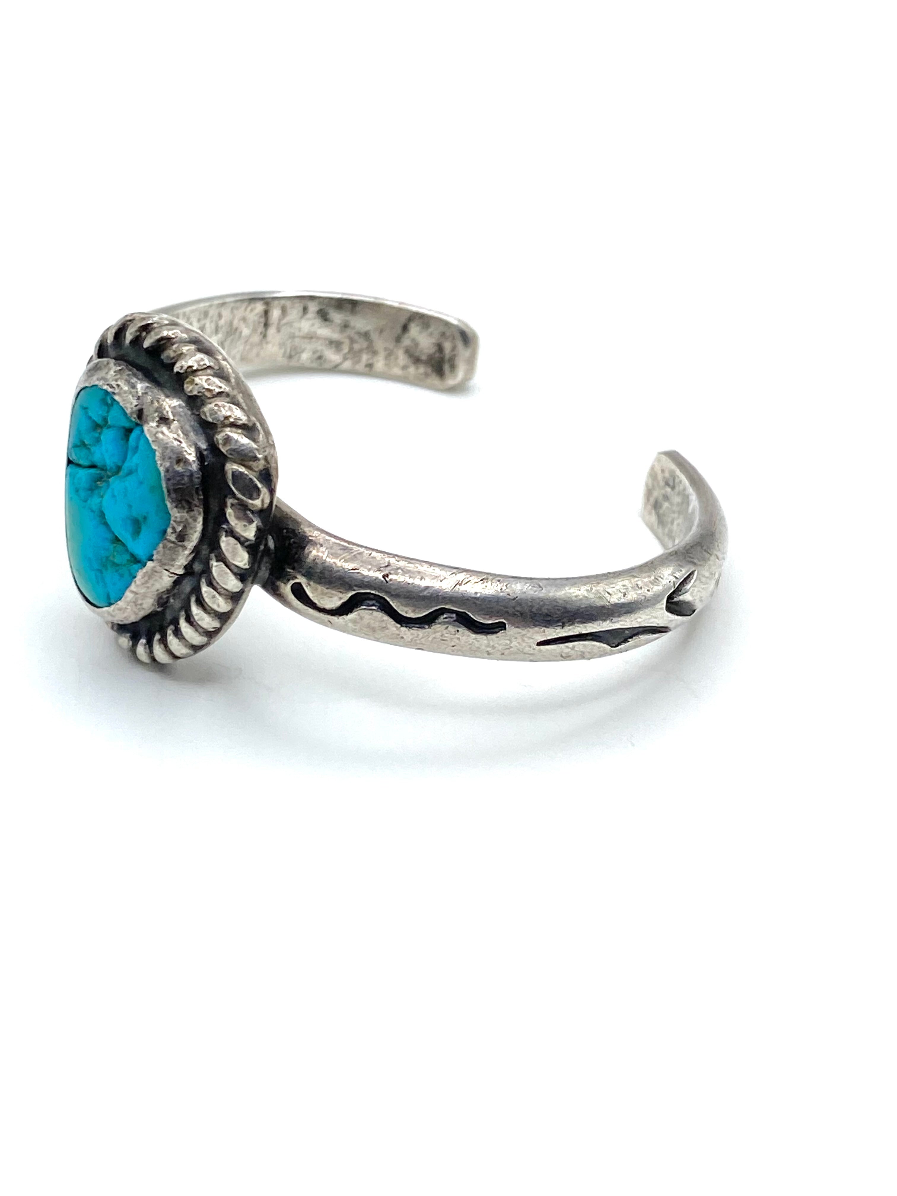 Vintage Silver Heavy Gage Baby Bracelet Campitos Turquoise Navajo Handmade