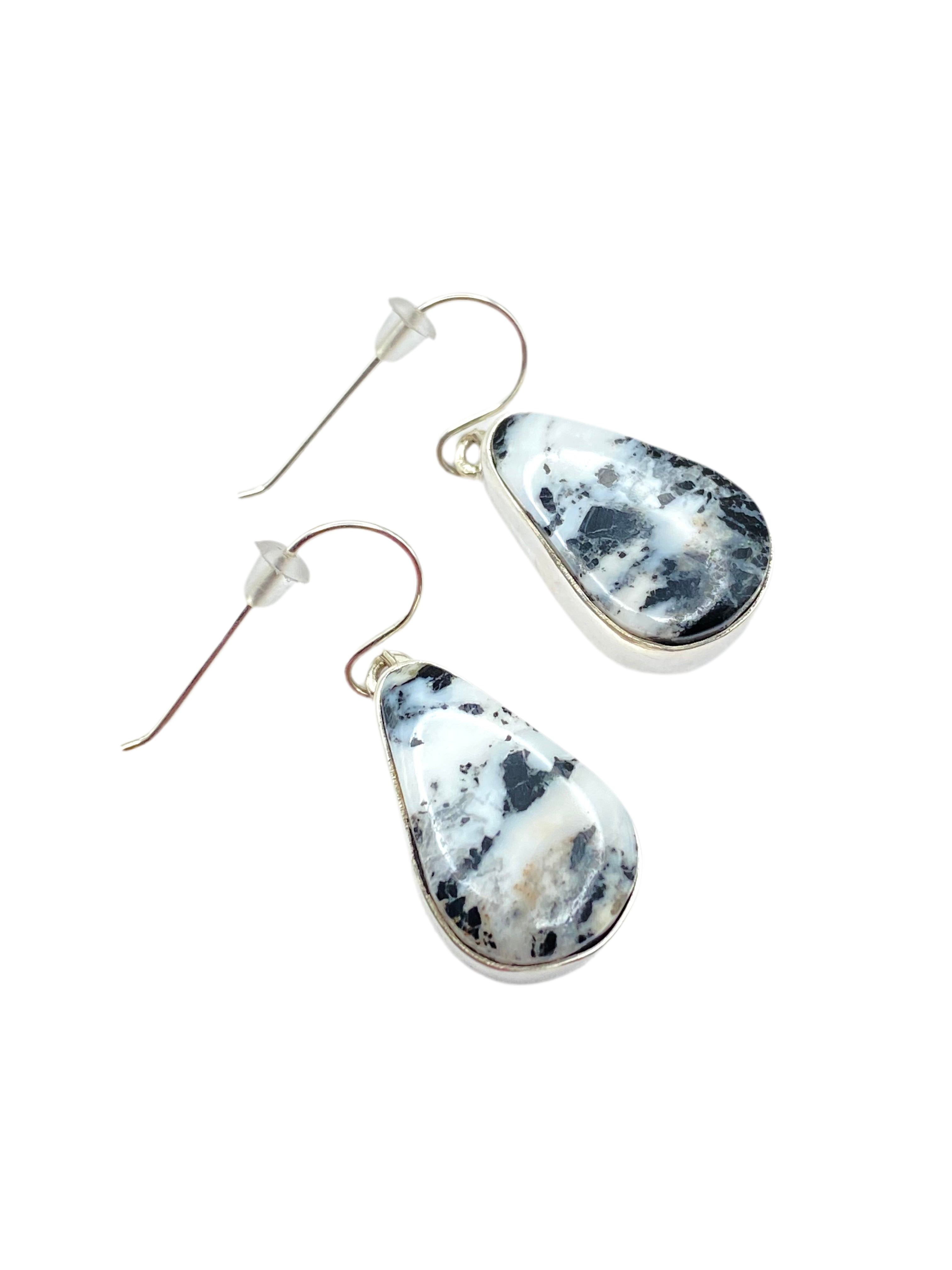 Teardrop White Buffalo Hook Earrings Sterling Dangles Native American Signed